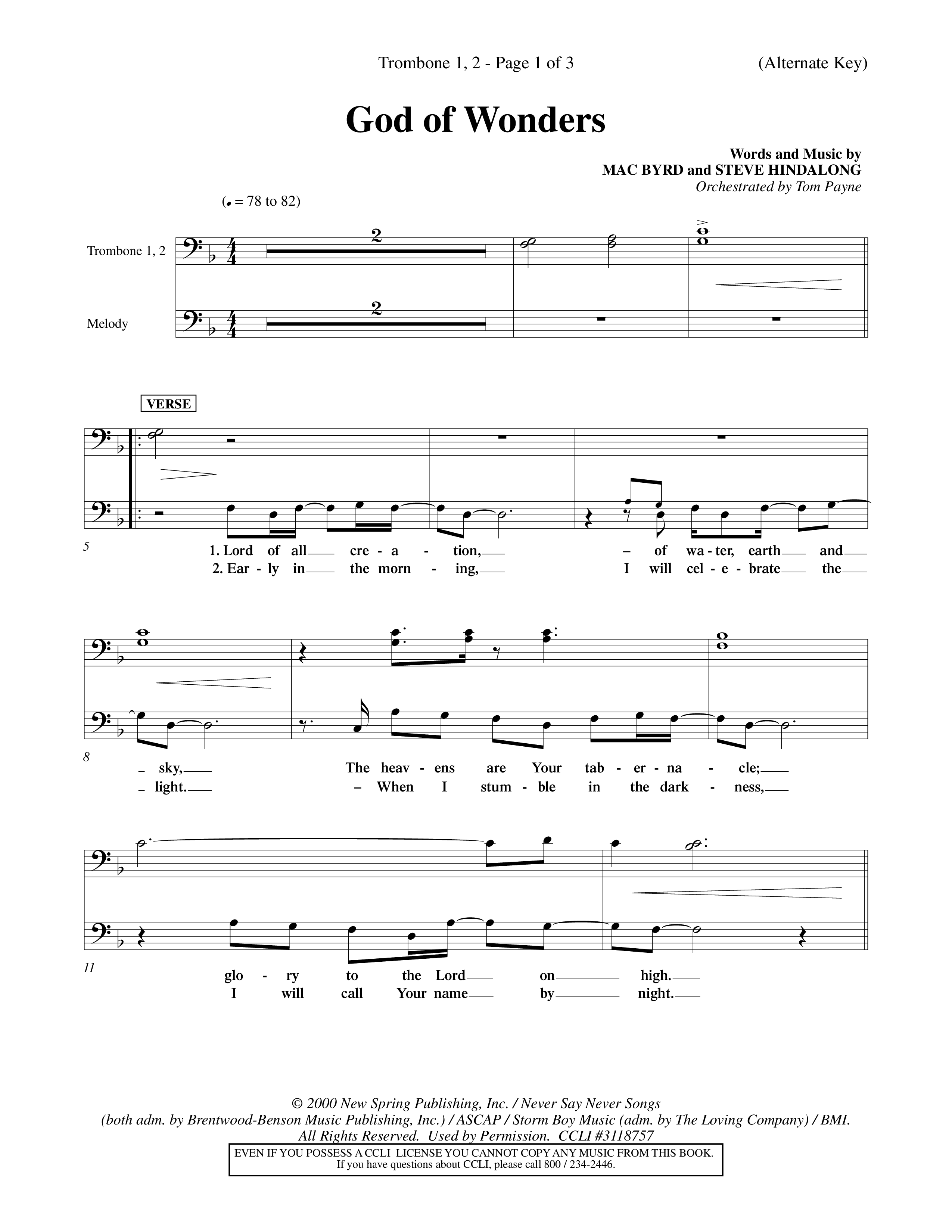 God Of Wonders (Choral Anthem SATB) Trombone 1/2 (Word Music Choral / Orch. Tom Payne)