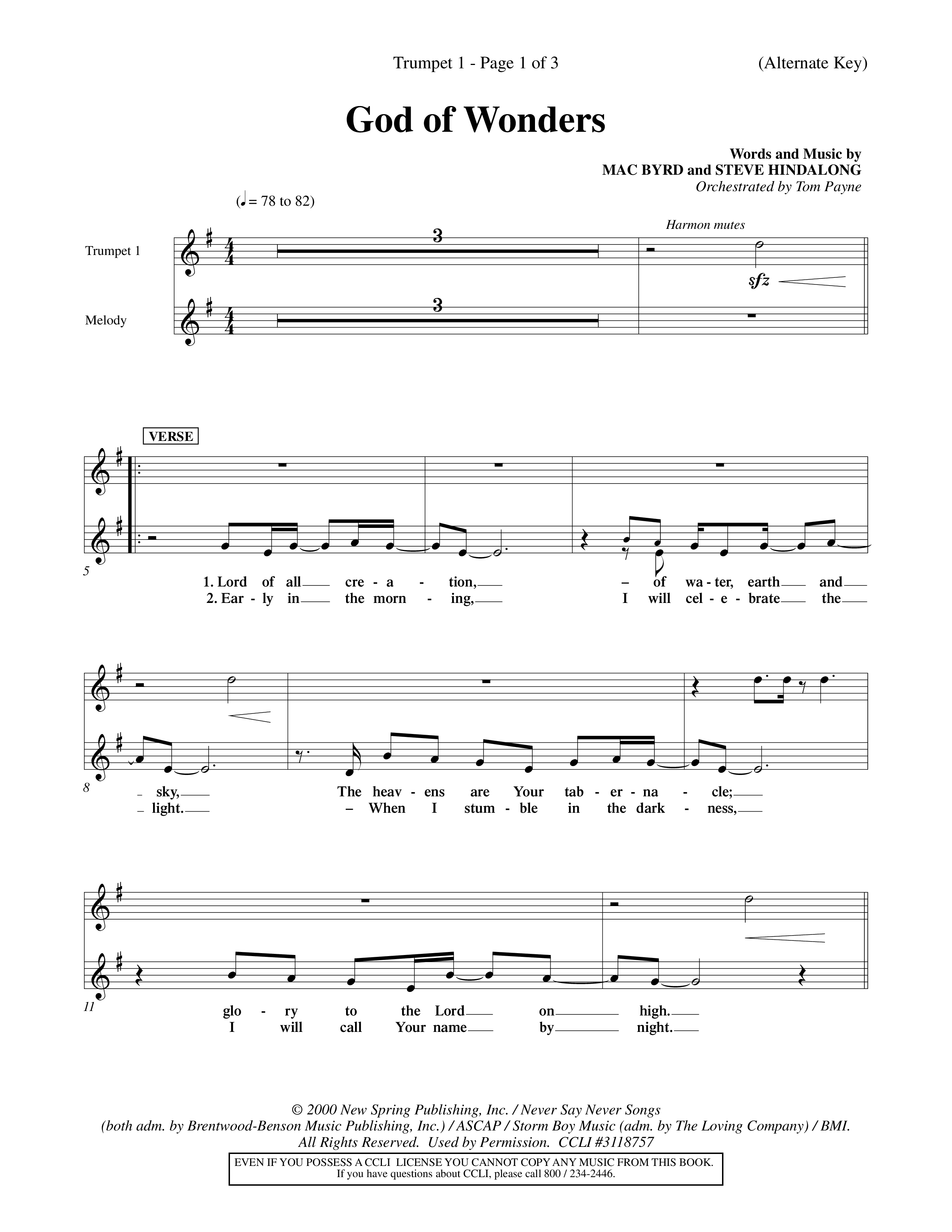 God Of Wonders (Choral Anthem SATB) Trumpet 1 (Word Music Choral / Orch. Tom Payne)