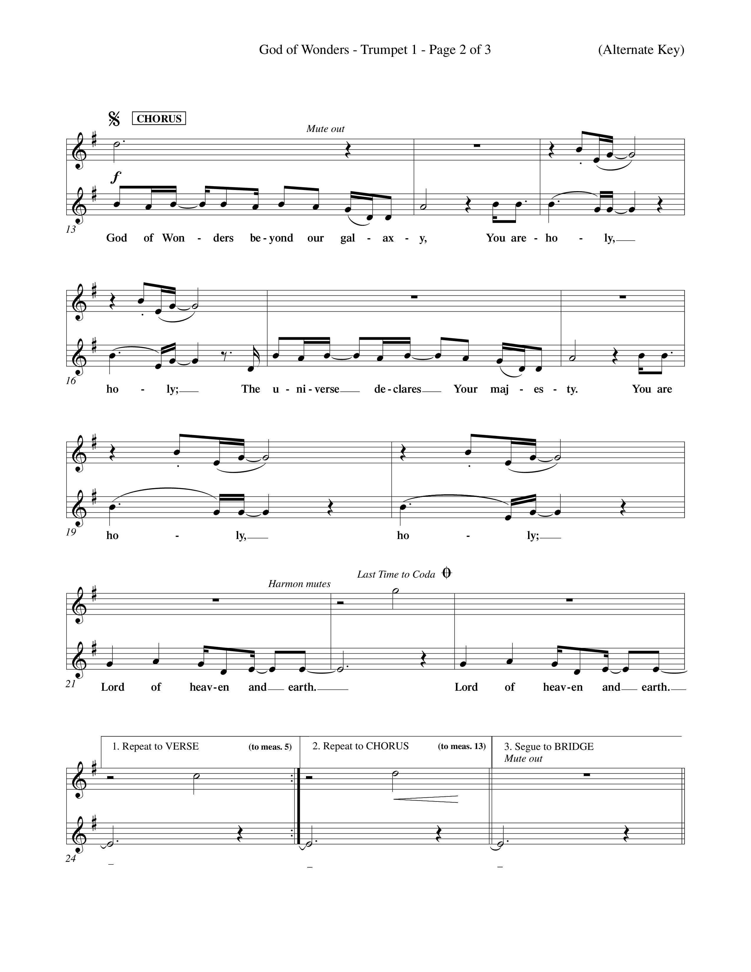 God Of Wonders (Choral Anthem SATB) Trumpet 1 (Word Music Choral / Orch. Tom Payne)