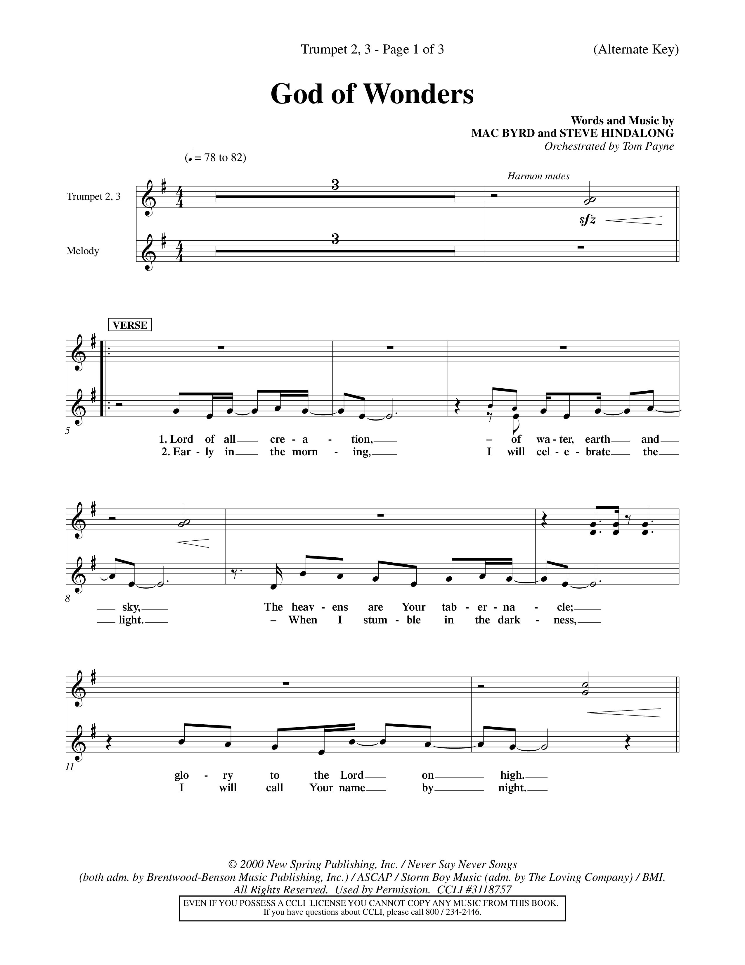 God Of Wonders (Choral Anthem SATB) Trumpet 2/3 (Word Music Choral / Orch. Tom Payne)
