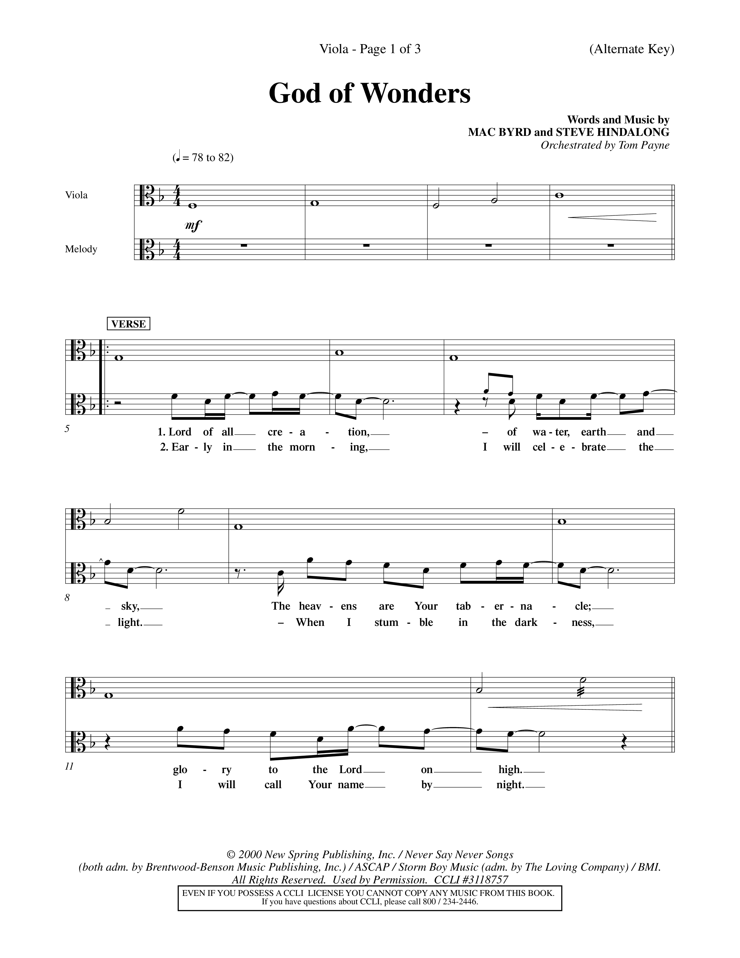God Of Wonders (Choral Anthem SATB) Viola (Word Music Choral / Orch. Tom Payne)