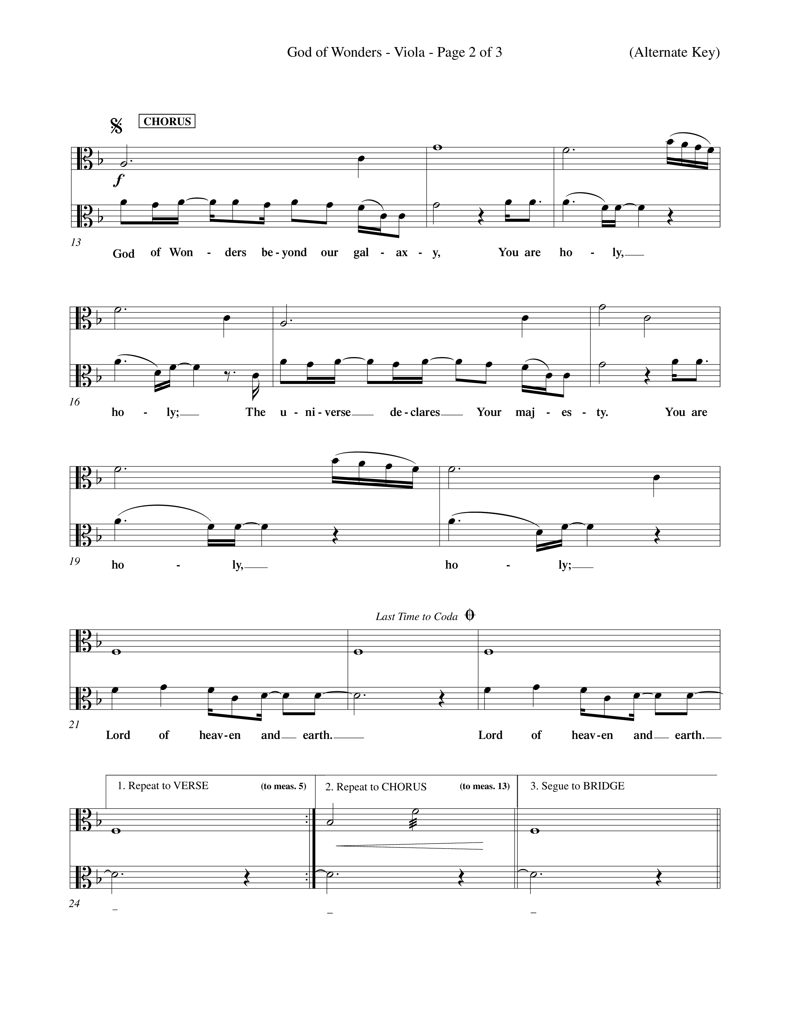 God Of Wonders (Choral Anthem SATB) Viola (Word Music Choral / Orch. Tom Payne)