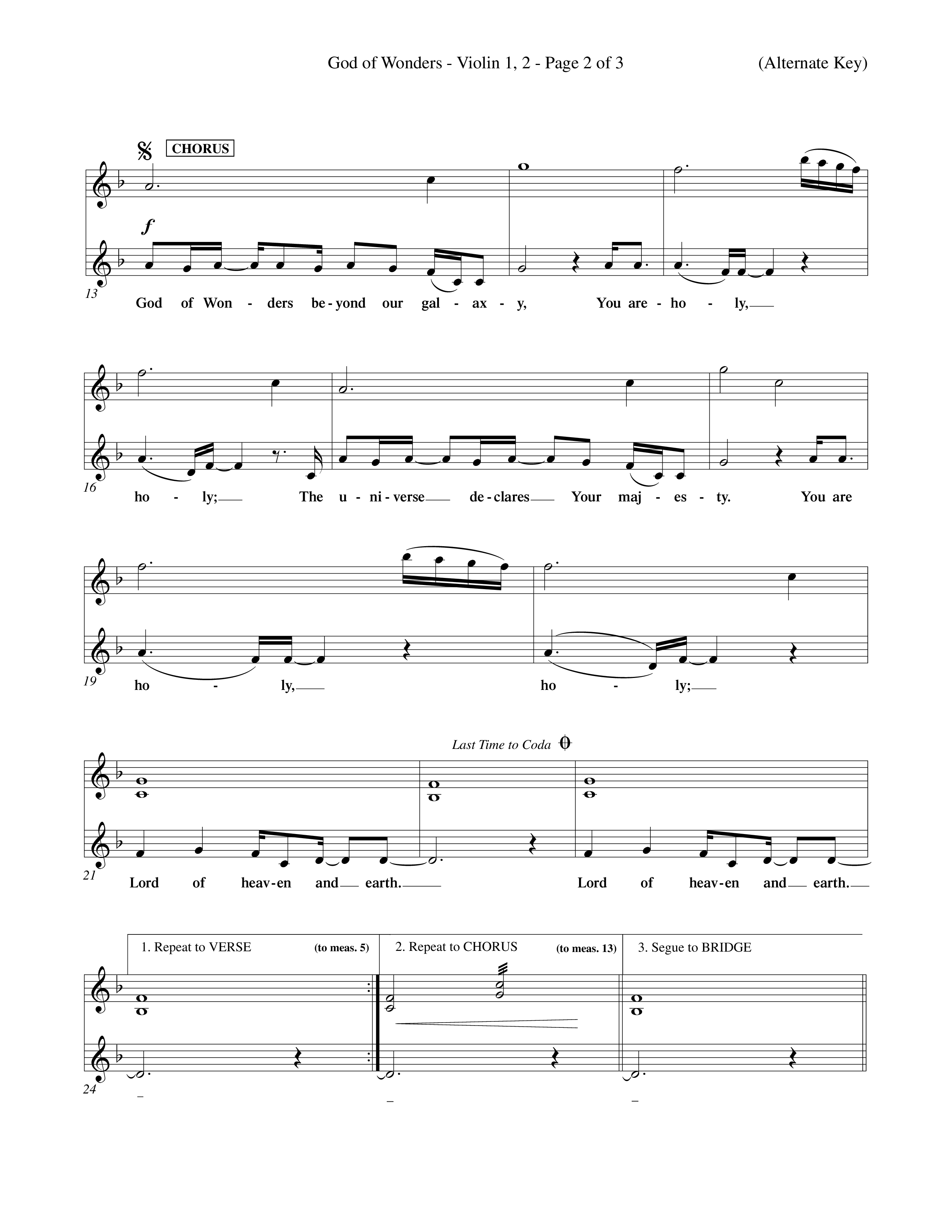 God Of Wonders (Choral Anthem SATB) Violin 1/2 (Word Music Choral / Orch. Tom Payne)