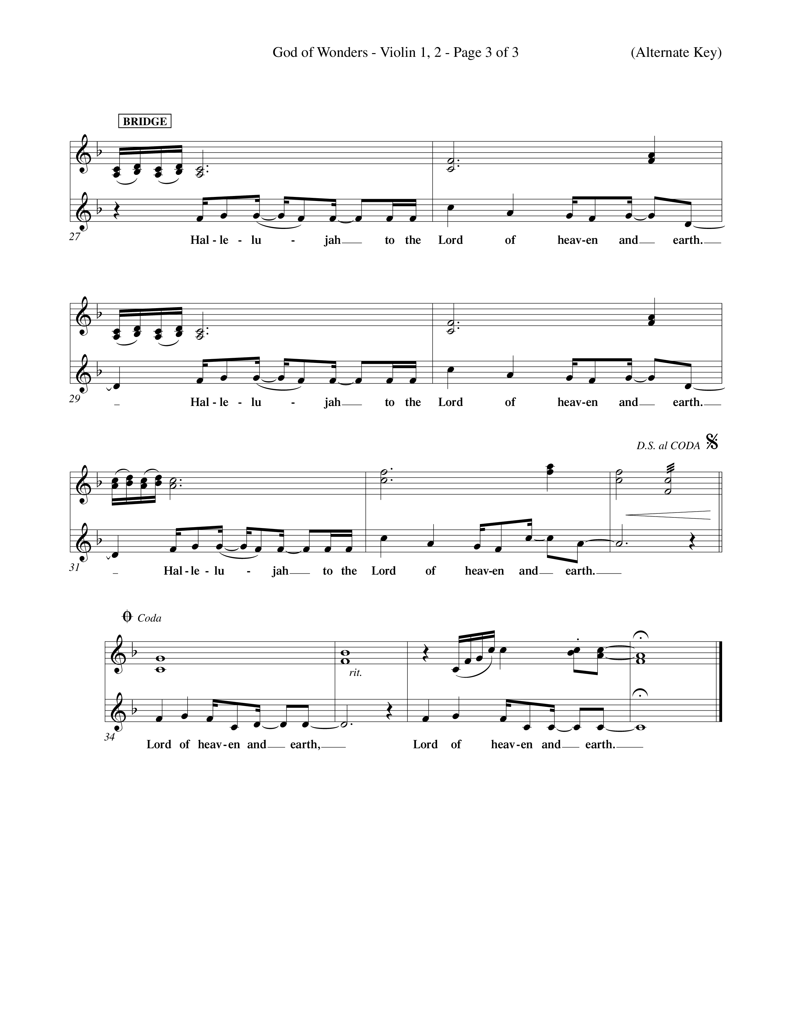 God Of Wonders (Choral Anthem SATB) Violin 1/2 (Word Music Choral / Orch. Tom Payne)
