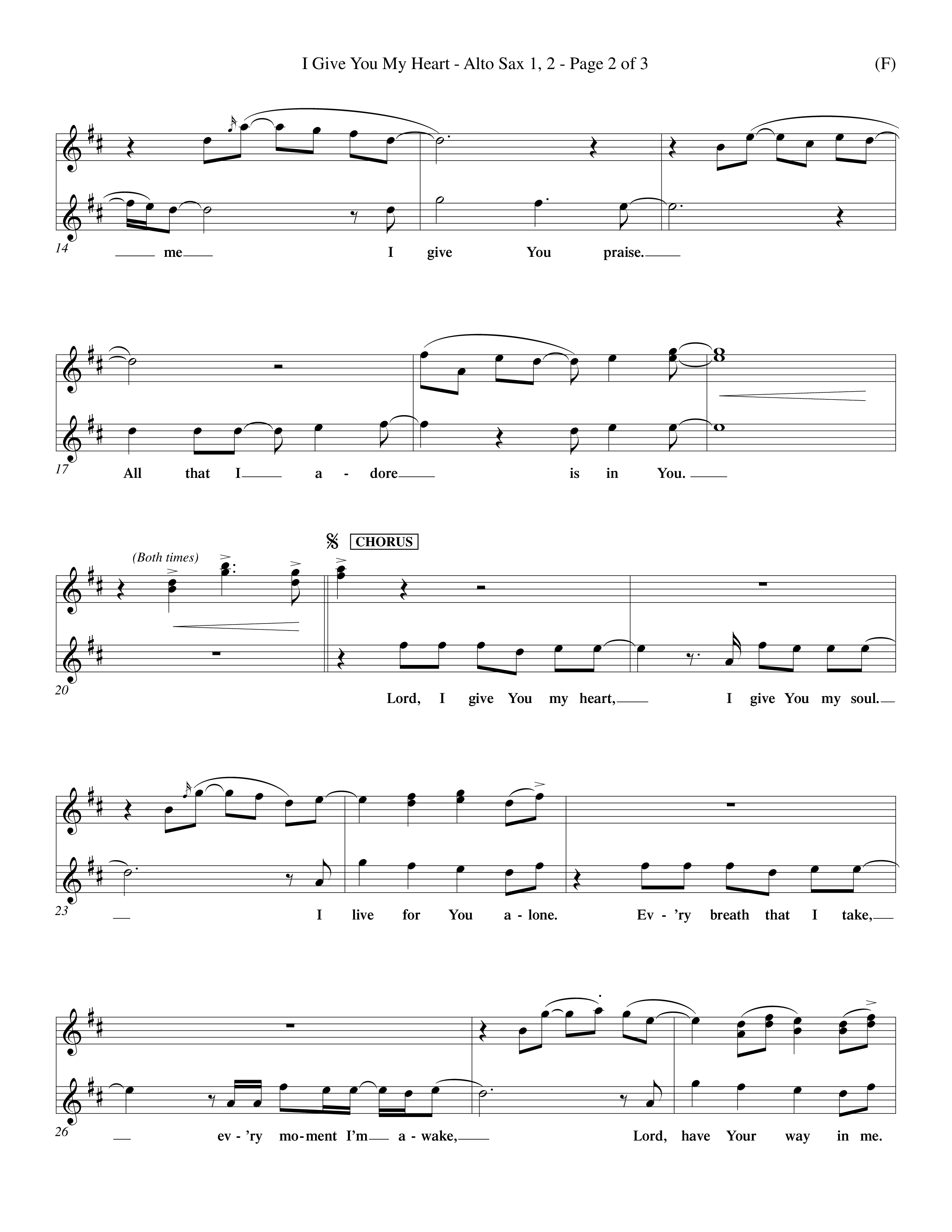 I Give You My Heart (Choral Anthem SATB) Alto Sax 1/2 (Word Music Choral / Orch. Michael Lawrence)