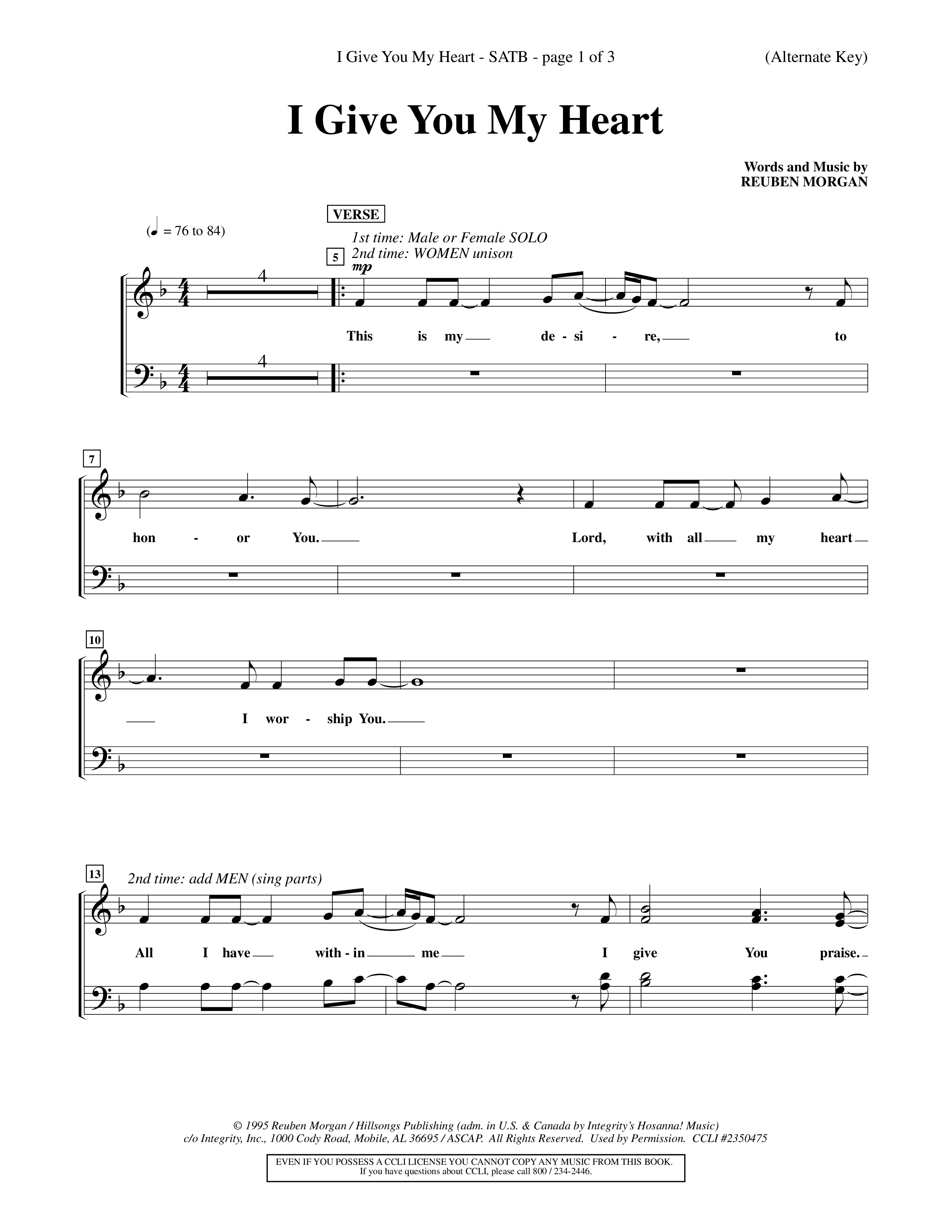 I Give You My Heart (Choral Anthem SATB) Choir Sheet (SATB) (Word Music Choral / Orch. Michael Lawrence)
