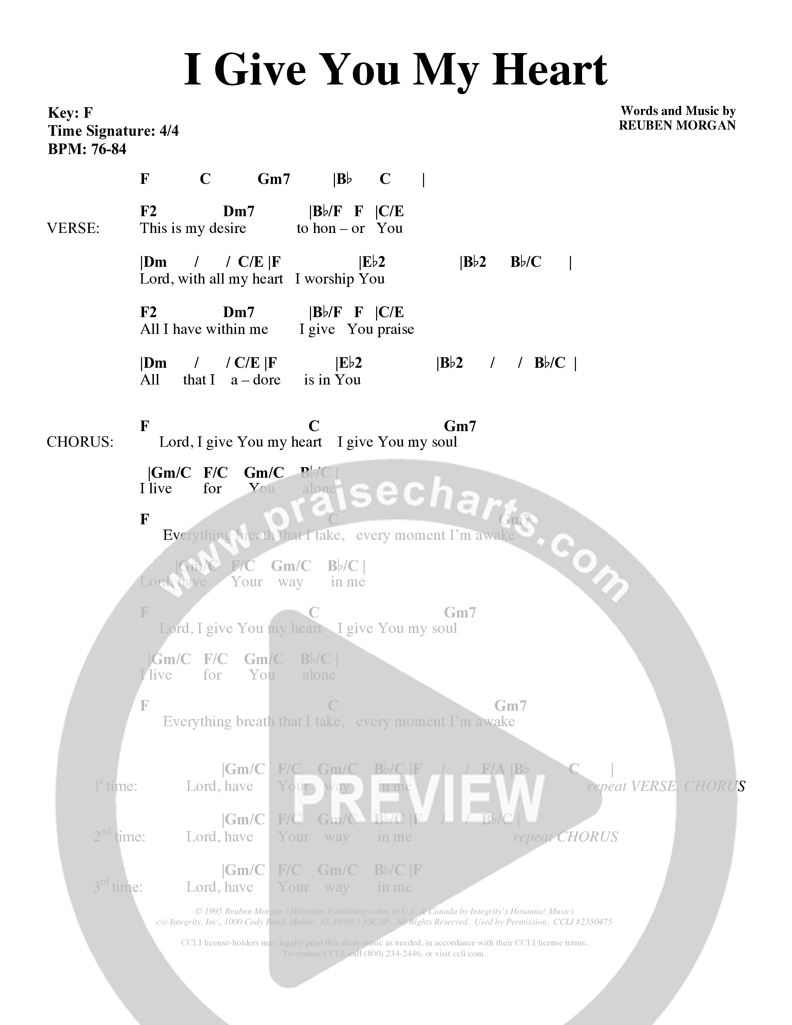 I Give You My Heart (Choral Anthem SATB) Chords & Lyrics (Word Music Choral / Orch. Michael Lawrence)