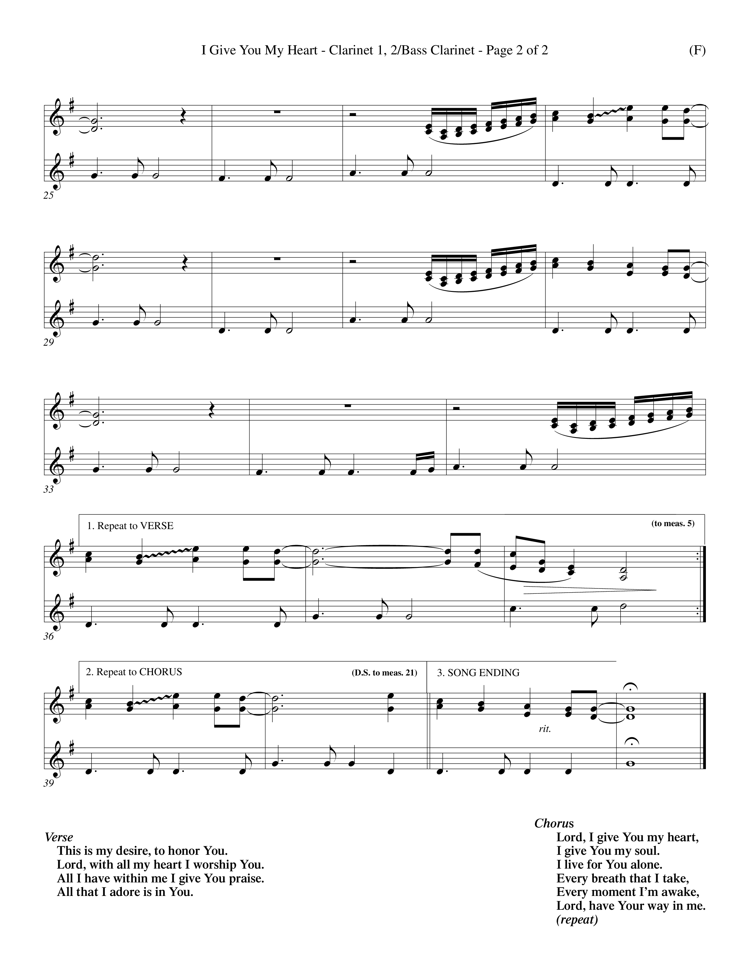 I Give You My Heart (Choral Anthem SATB) Clarinet 1/2, Bass Clarinet (Word Music Choral / Orch. Michael Lawrence)