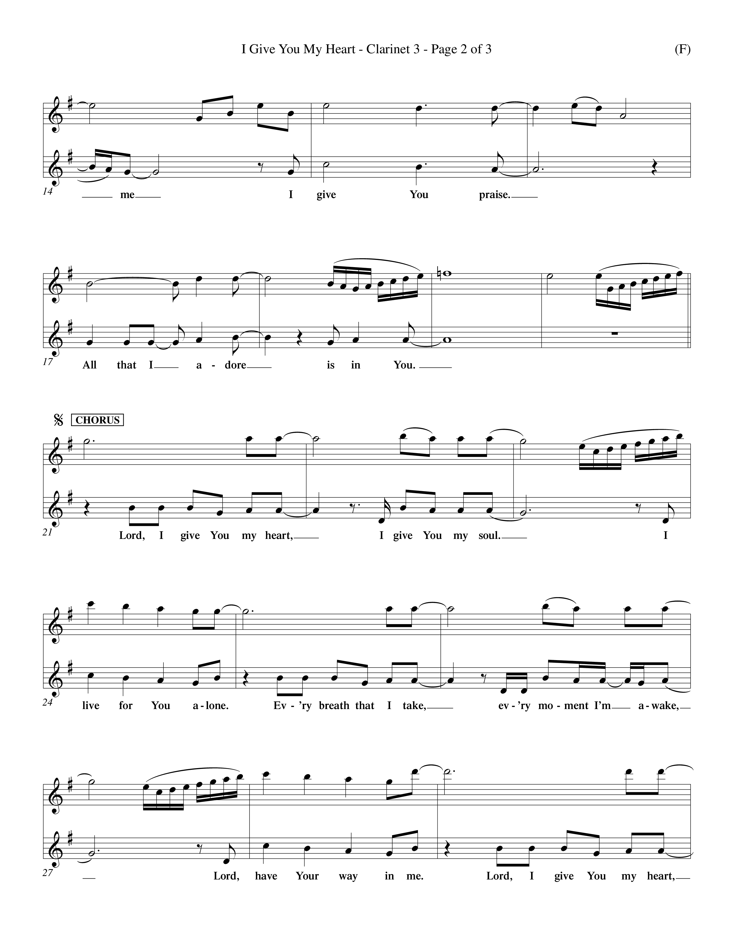 I Give You My Heart (Choral Anthem SATB) Clarinet 3 (Word Music Choral / Orch. Michael Lawrence)