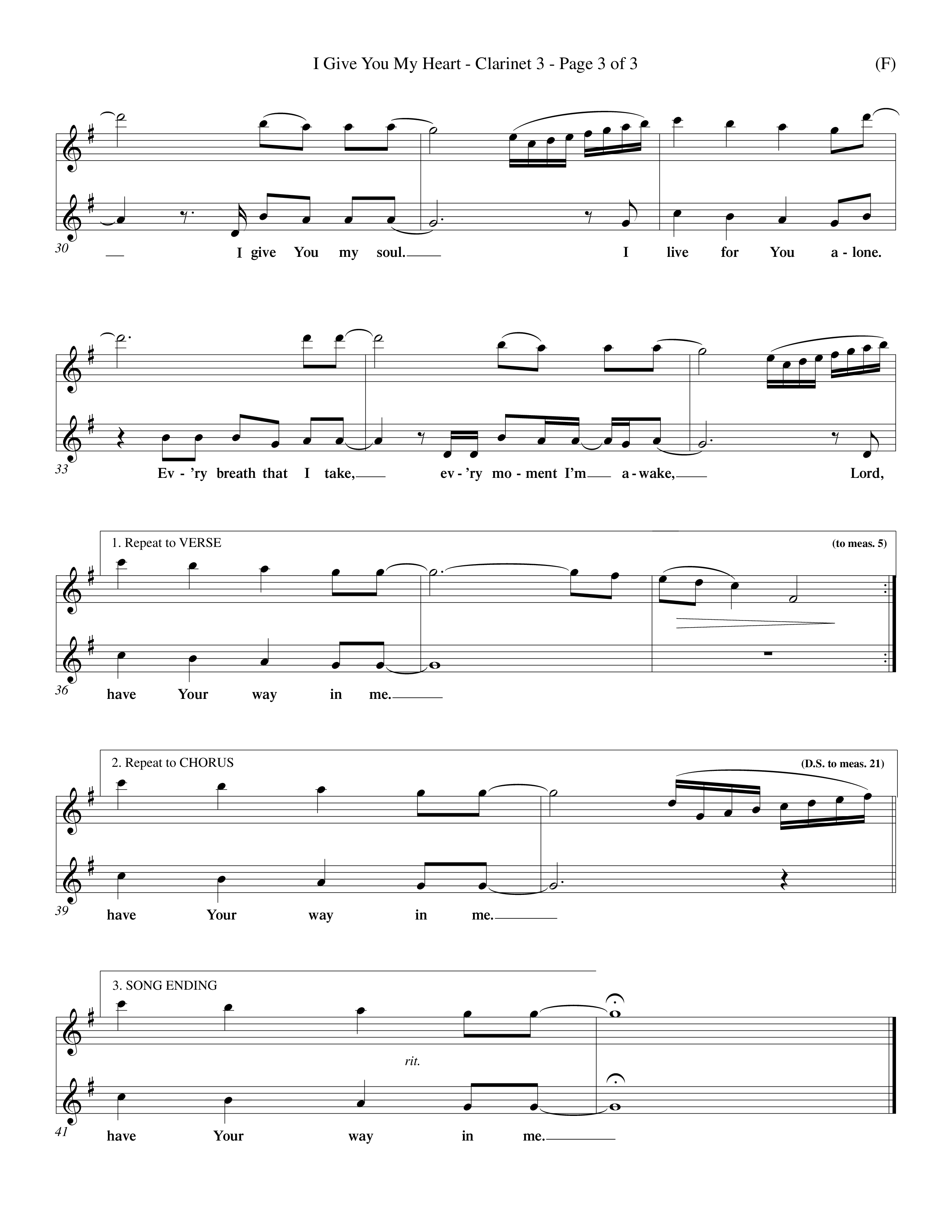 I Give You My Heart (Choral Anthem SATB) Clarinet 3 (Word Music Choral / Orch. Michael Lawrence)