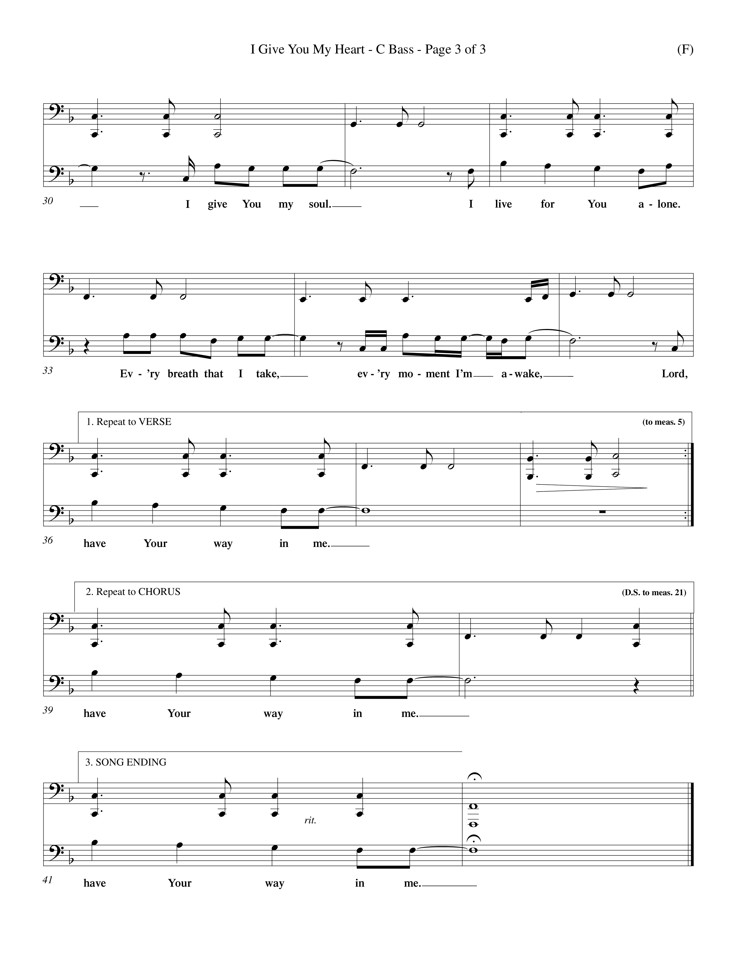 I Give You My Heart (Choral Anthem SATB) Contrabass (Word Music Choral / Orch. Michael Lawrence)