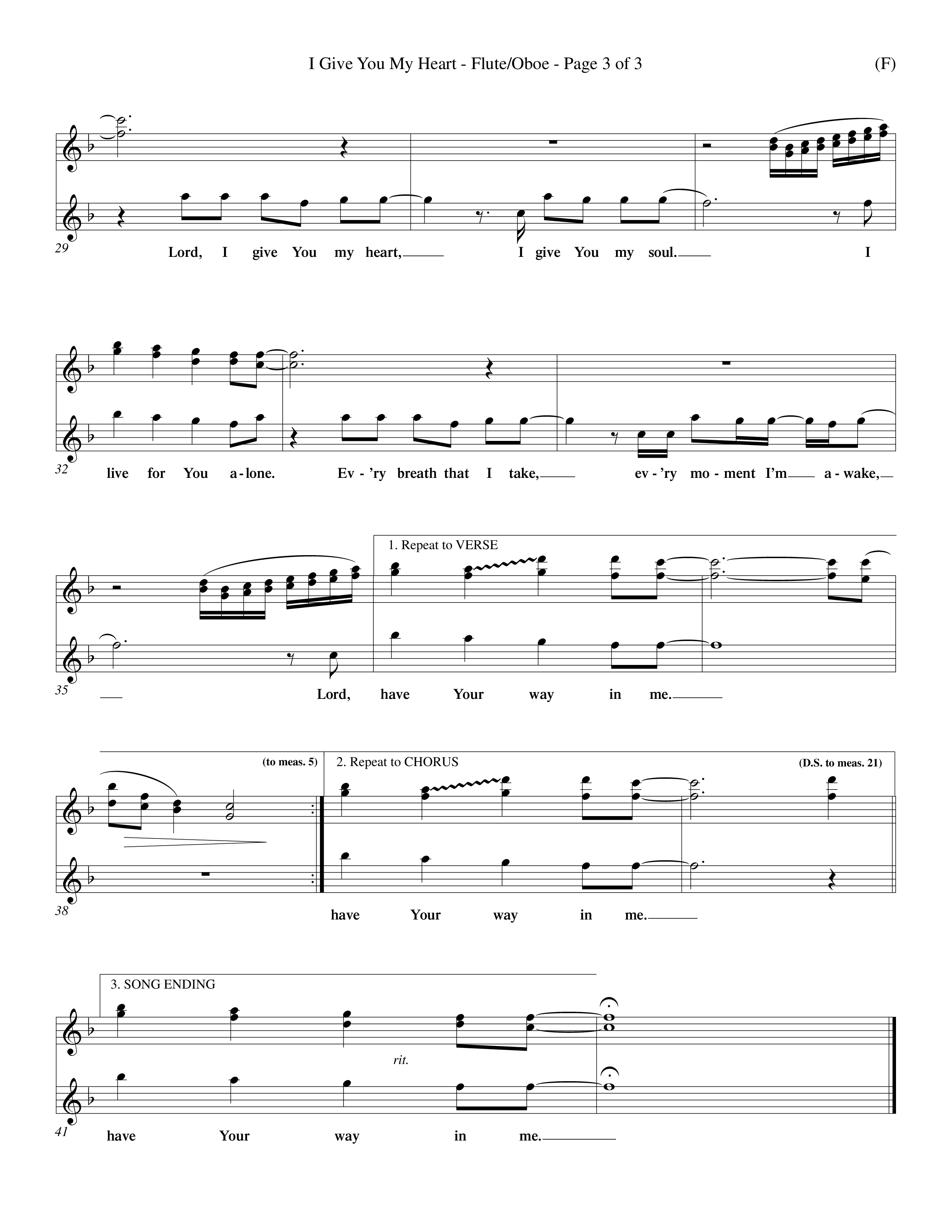I Give You My Heart (Choral Anthem SATB) Flute/Oboe (Word Music Choral / Orch. Michael Lawrence)