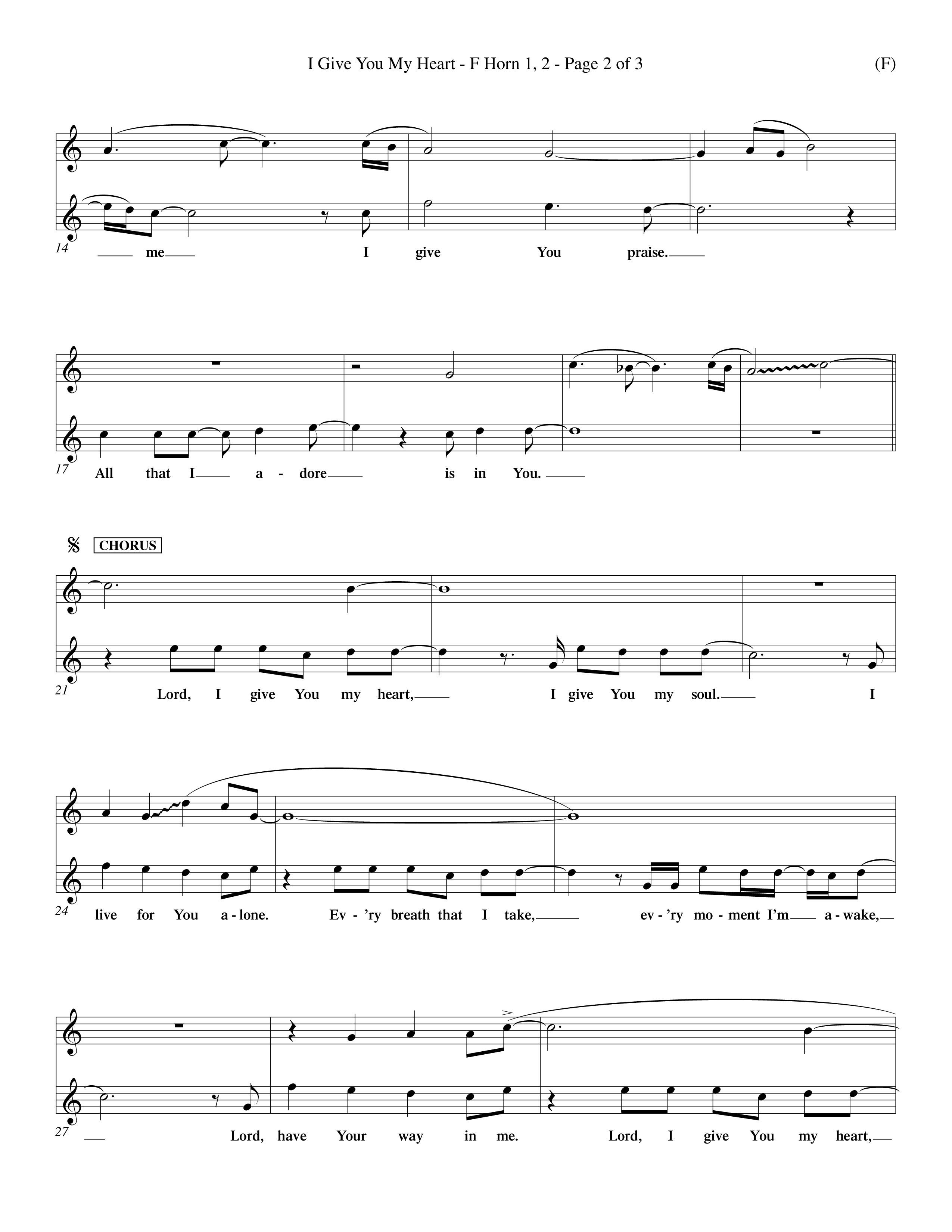 I Give You My Heart (Choral Anthem SATB) French Horn (Word Music Choral / Orch. Michael Lawrence)