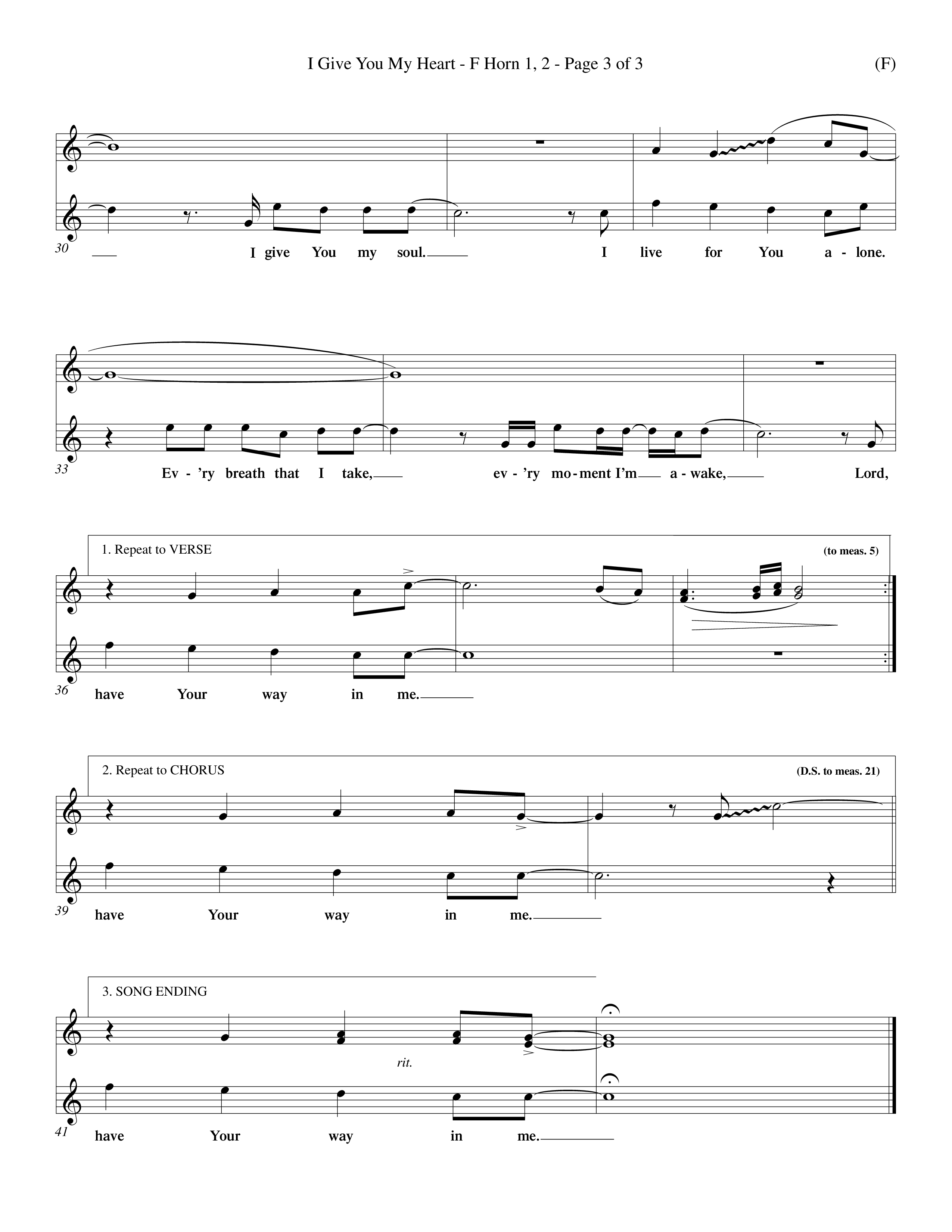 I Give You My Heart (Choral Anthem SATB) French Horn (Word Music Choral / Orch. Michael Lawrence)