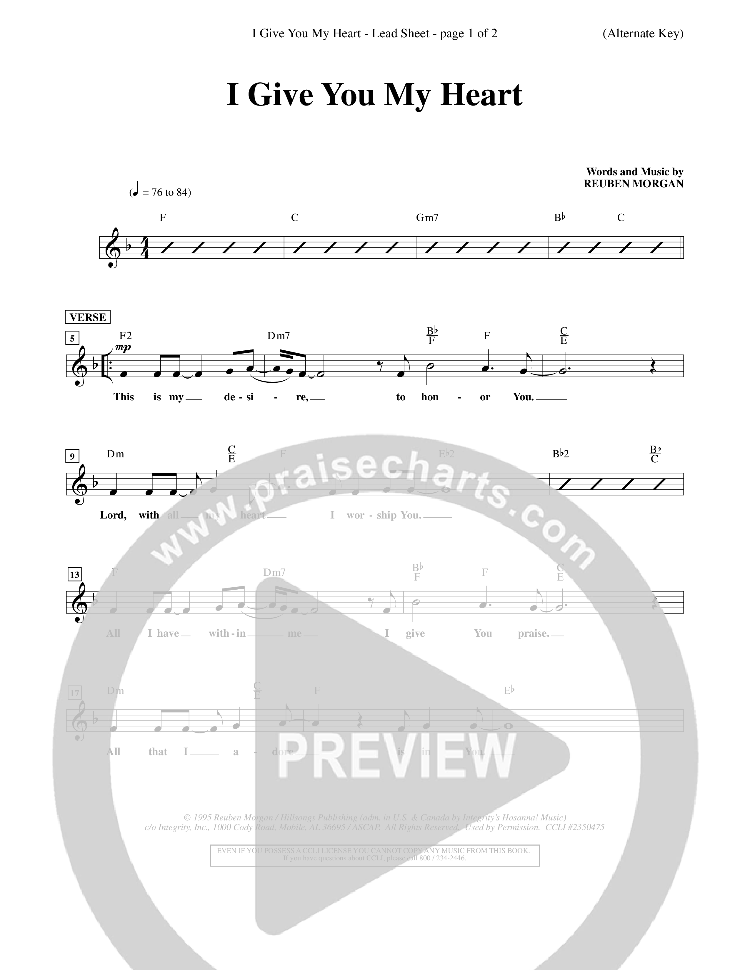 I Give You My Heart (Choral Anthem SATB) Lead Sheet (Word Music Choral / Orch. Michael Lawrence)