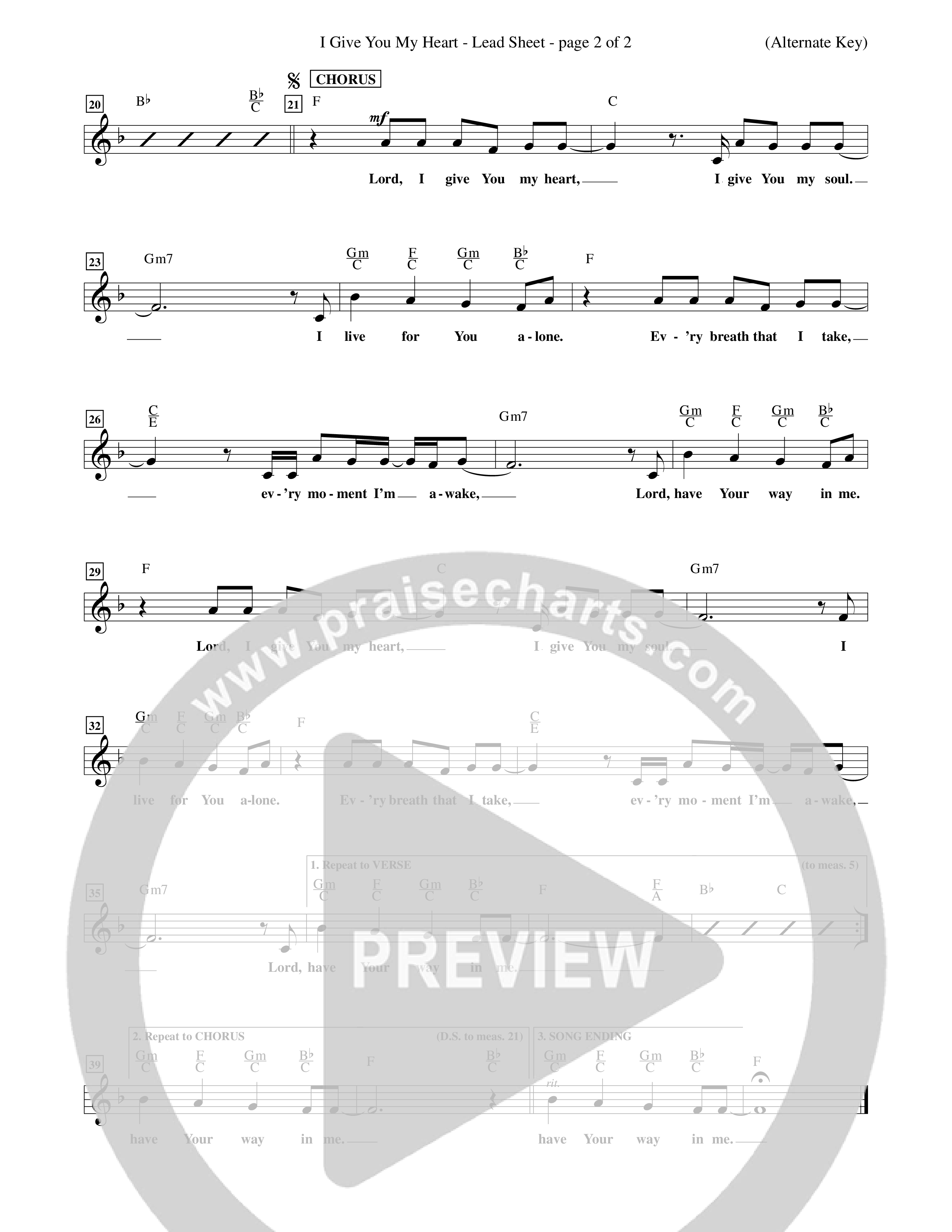 I Give You My Heart (Choral Anthem SATB) Lead Sheet (Word Music Choral / Orch. Michael Lawrence)