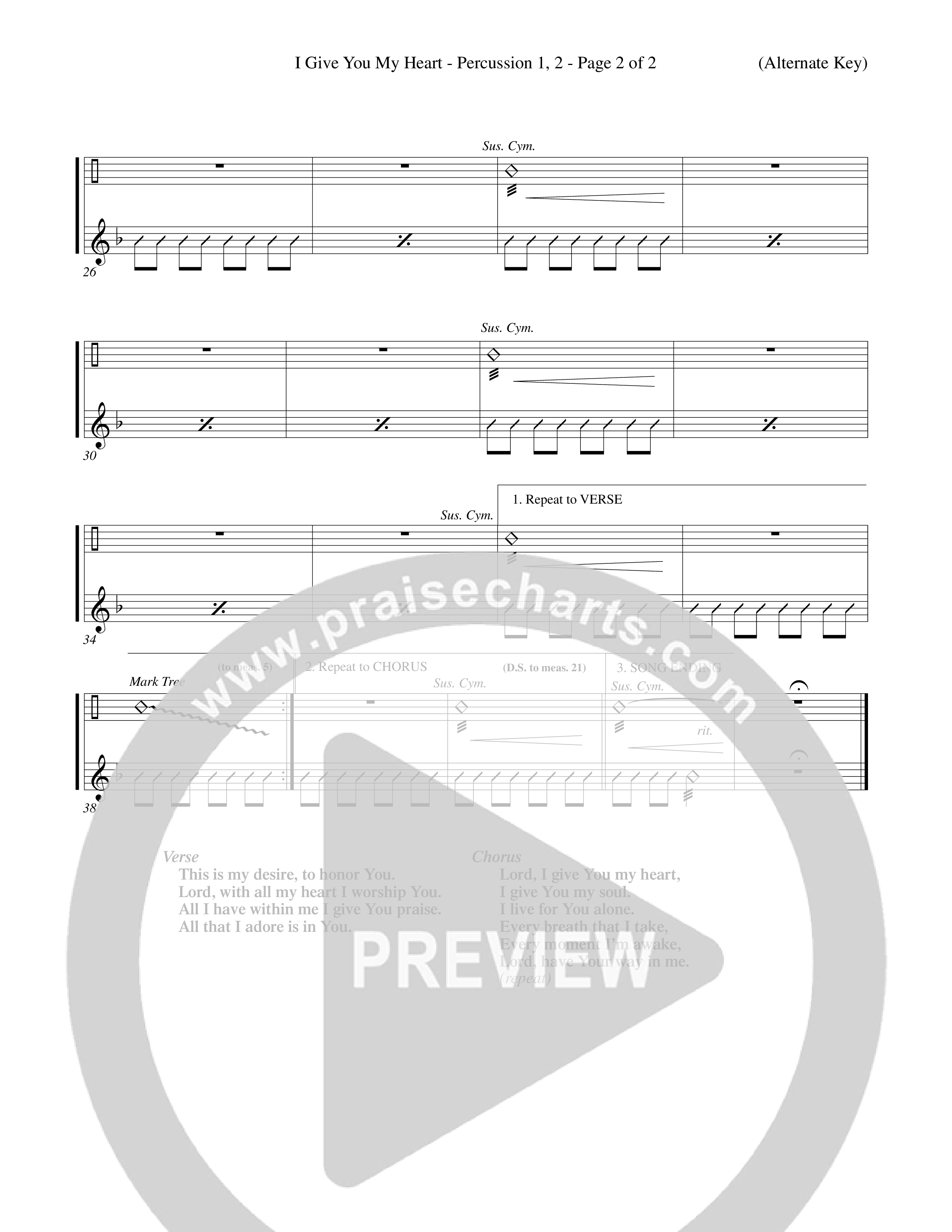 I Give You My Heart (Choral Anthem SATB) Percussion 1/2 (Word Music Choral / Orch. Michael Lawrence)