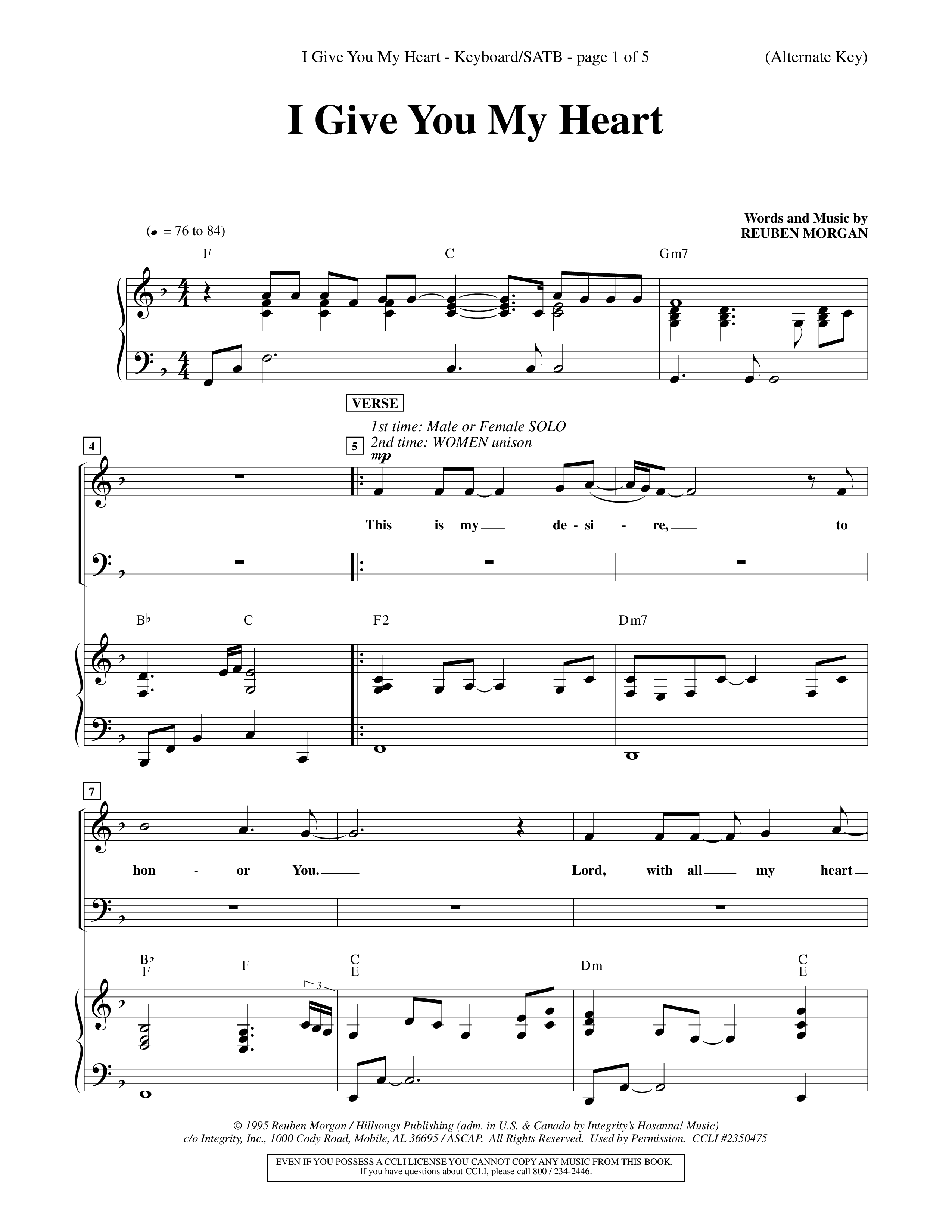 I Give You My Heart (Choral Anthem SATB) Keyboard/Vocal (SATB) (Word Music Choral / Orch. Michael Lawrence)
