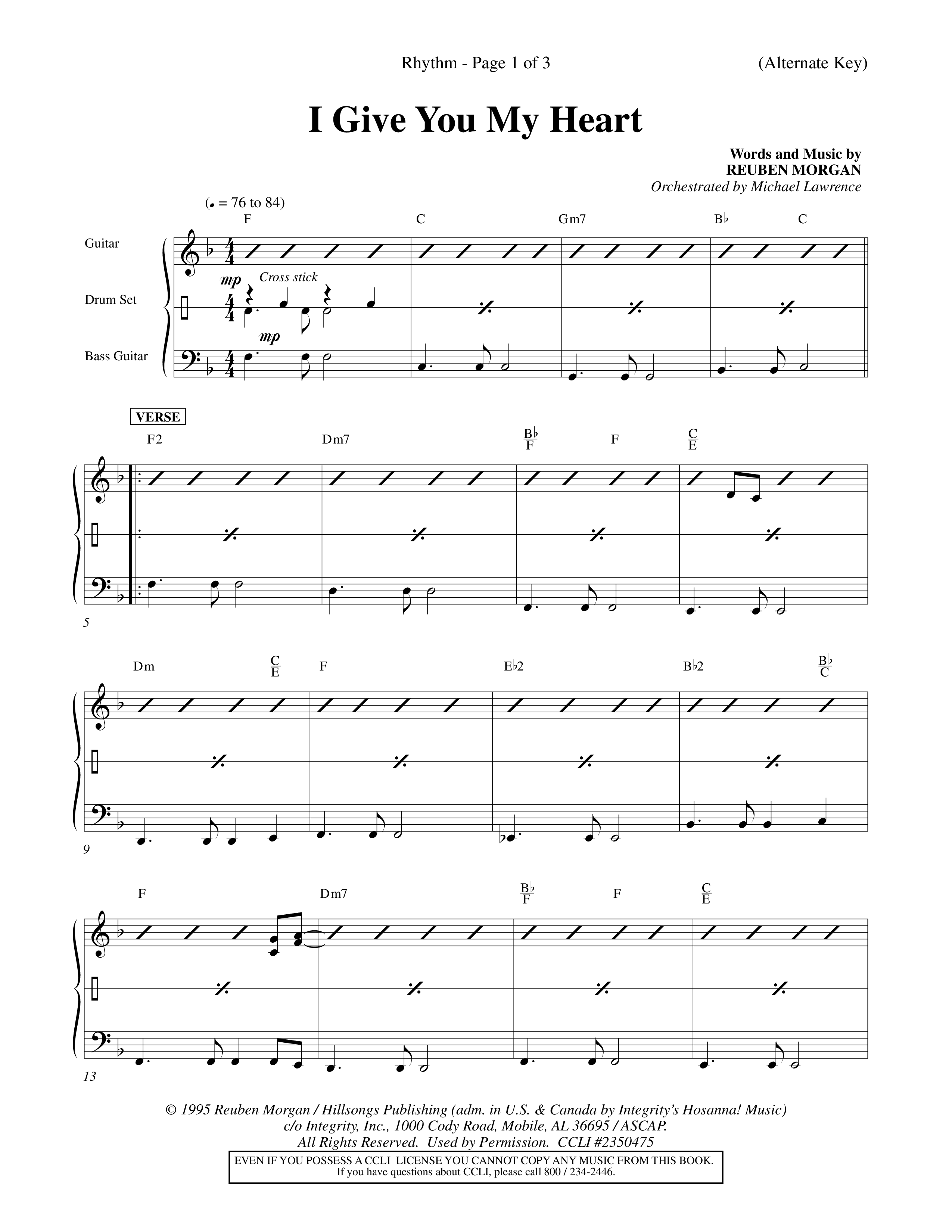 I Give You My Heart (Choral Anthem SATB) Rhythm Pack (Word Music Choral / Orch. Michael Lawrence)