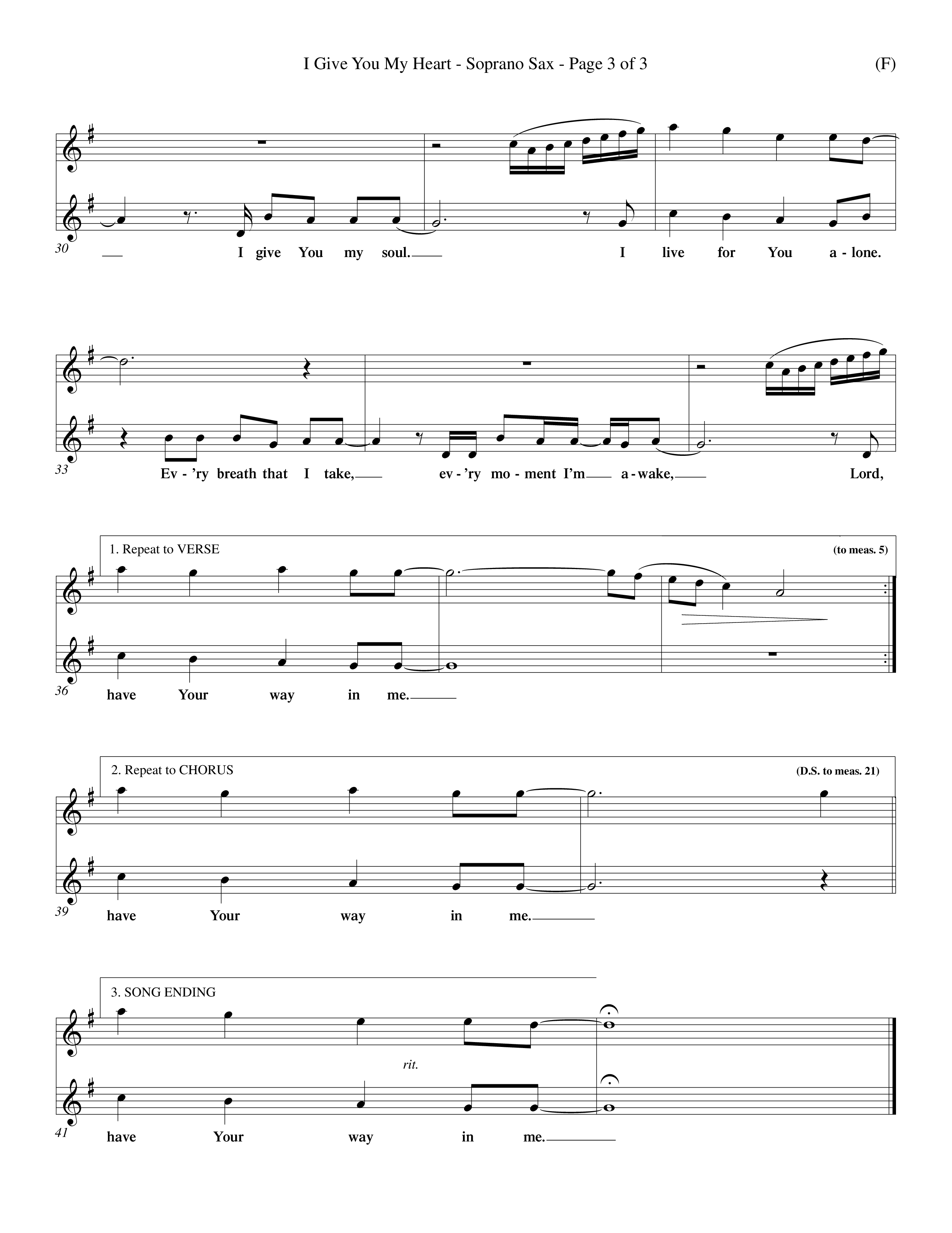 I Give You My Heart (Choral Anthem SATB) Saxophone (Word Music Choral / Orch. Michael Lawrence)
