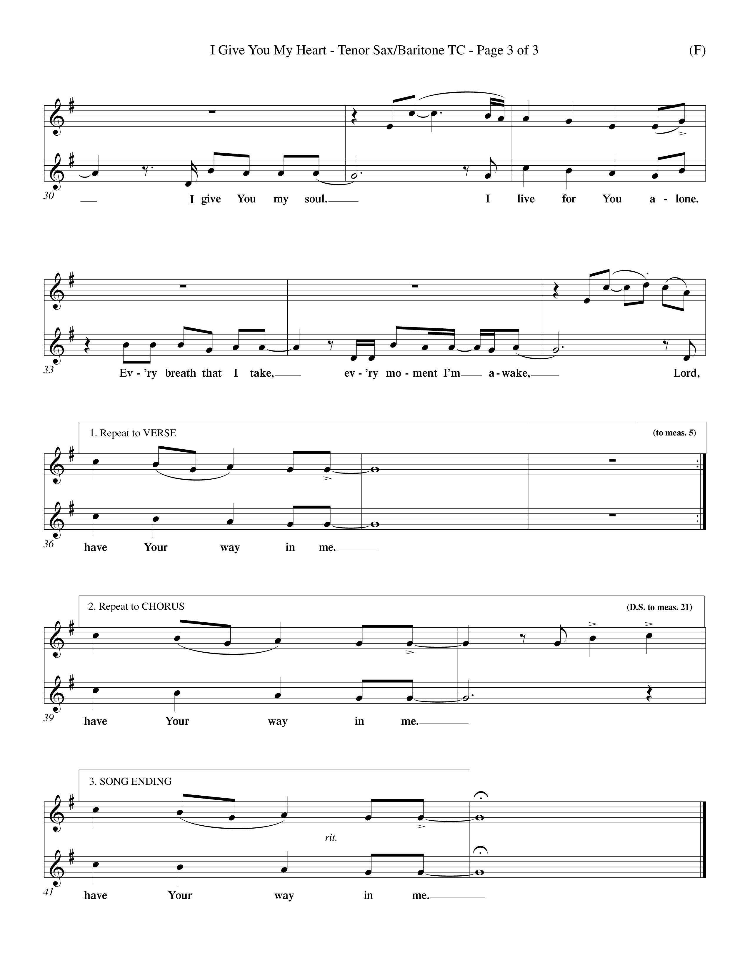 I Give You My Heart (Choral Anthem SATB) Tenor Sax/Baritone T.C. (Word Music Choral / Orch. Michael Lawrence)