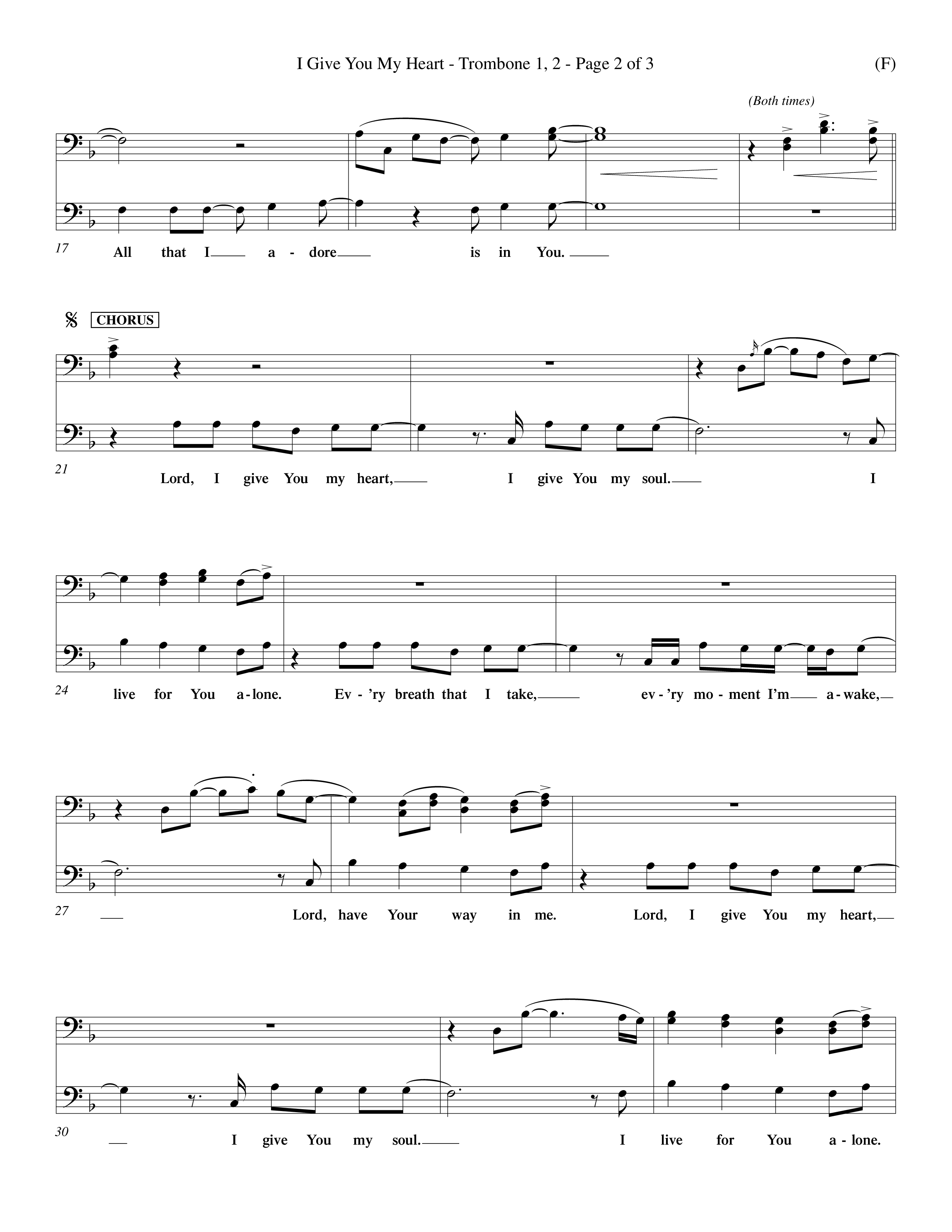 I Give You My Heart (Choral Anthem SATB) Trombone 1/2 (Word Music Choral / Orch. Michael Lawrence)