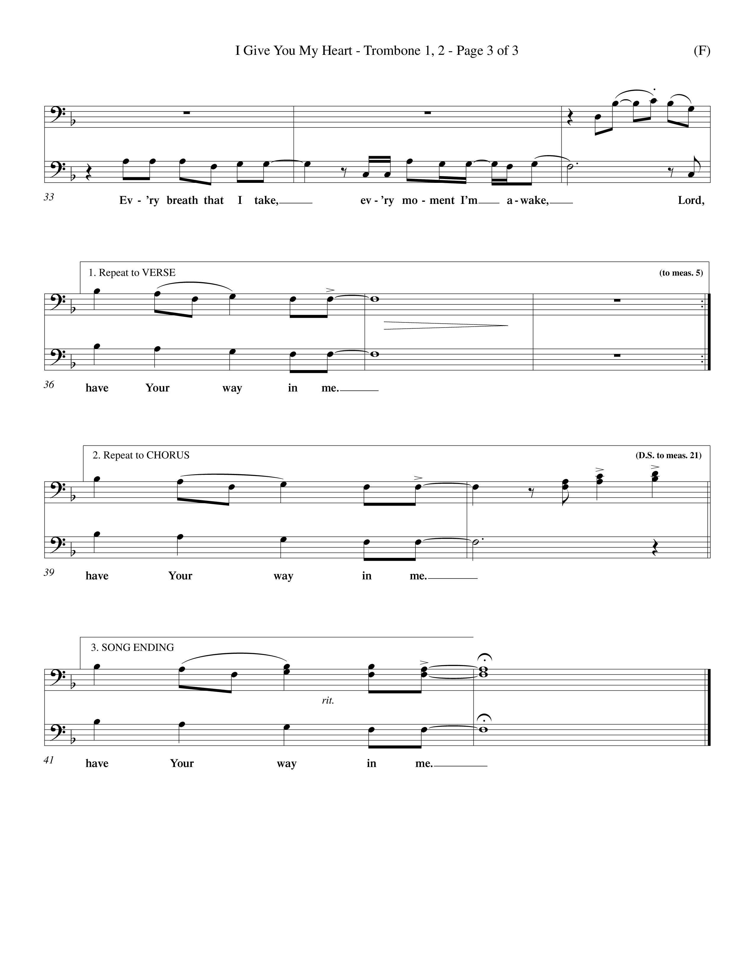 I Give You My Heart (Choral Anthem SATB) Trombone 1/2 (Word Music Choral / Orch. Michael Lawrence)