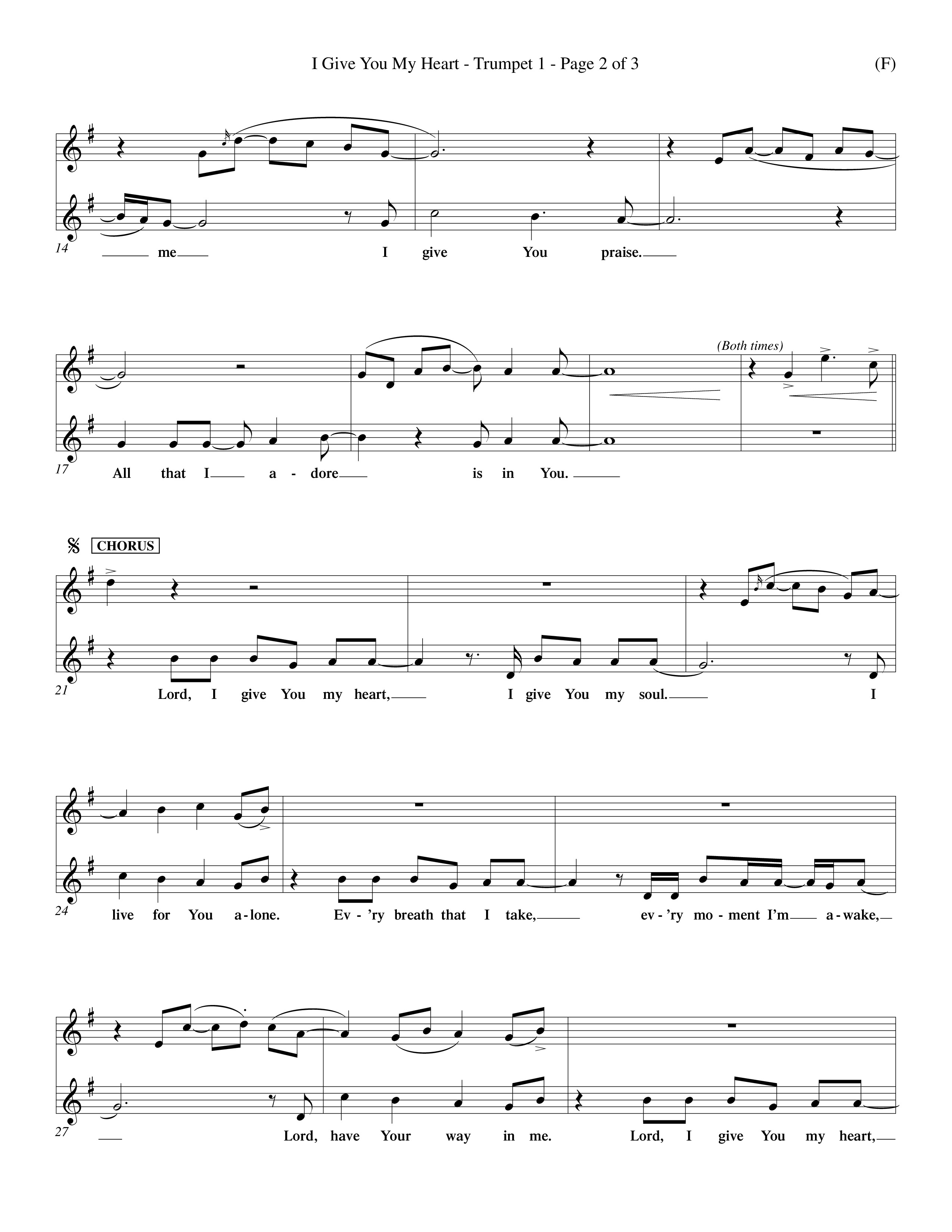 I Give You My Heart (Choral Anthem SATB) Trumpet 1 (Word Music Choral / Orch. Michael Lawrence)