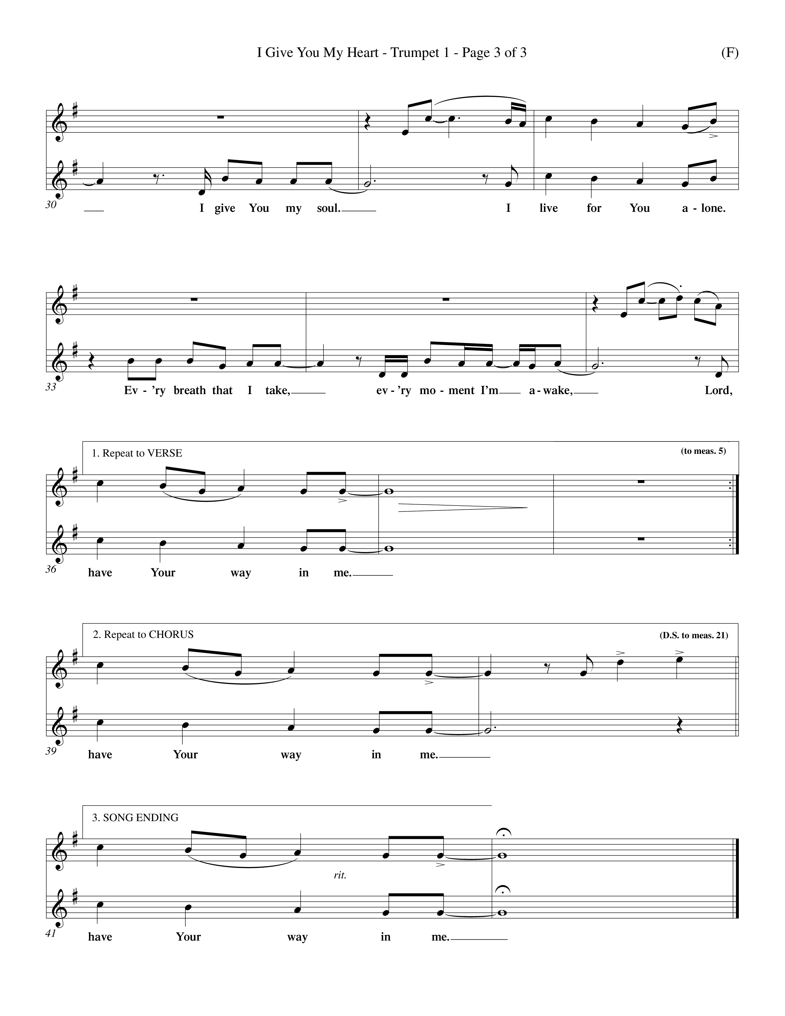 I Give You My Heart (Choral Anthem SATB) Trumpet 1 (Word Music Choral / Orch. Michael Lawrence)