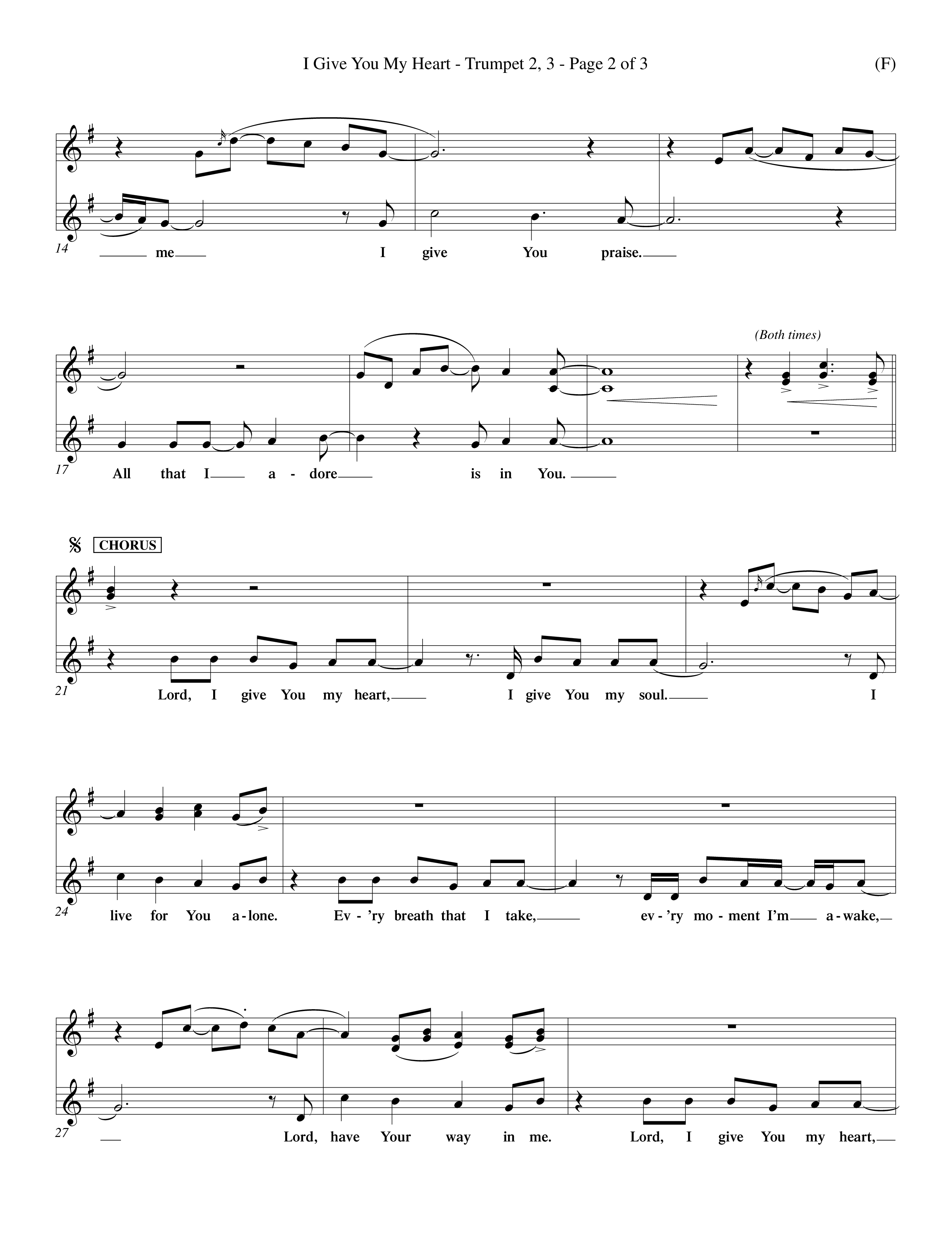 I Give You My Heart (Choral Anthem SATB) Trumpet 2/3 (Word Music Choral / Orch. Michael Lawrence)