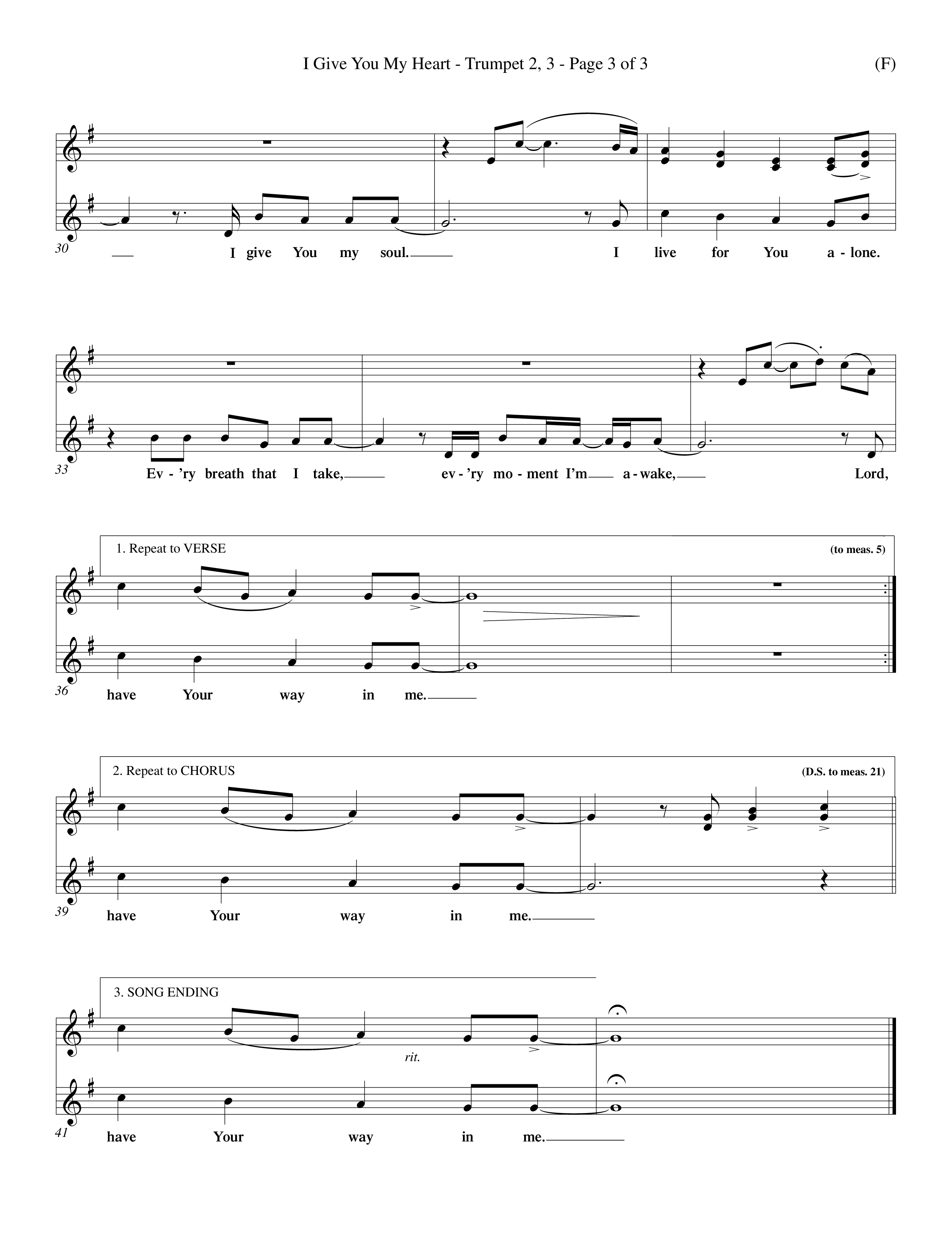 I Give You My Heart (Choral Anthem SATB) Trumpet 2/3 (Word Music Choral / Orch. Michael Lawrence)