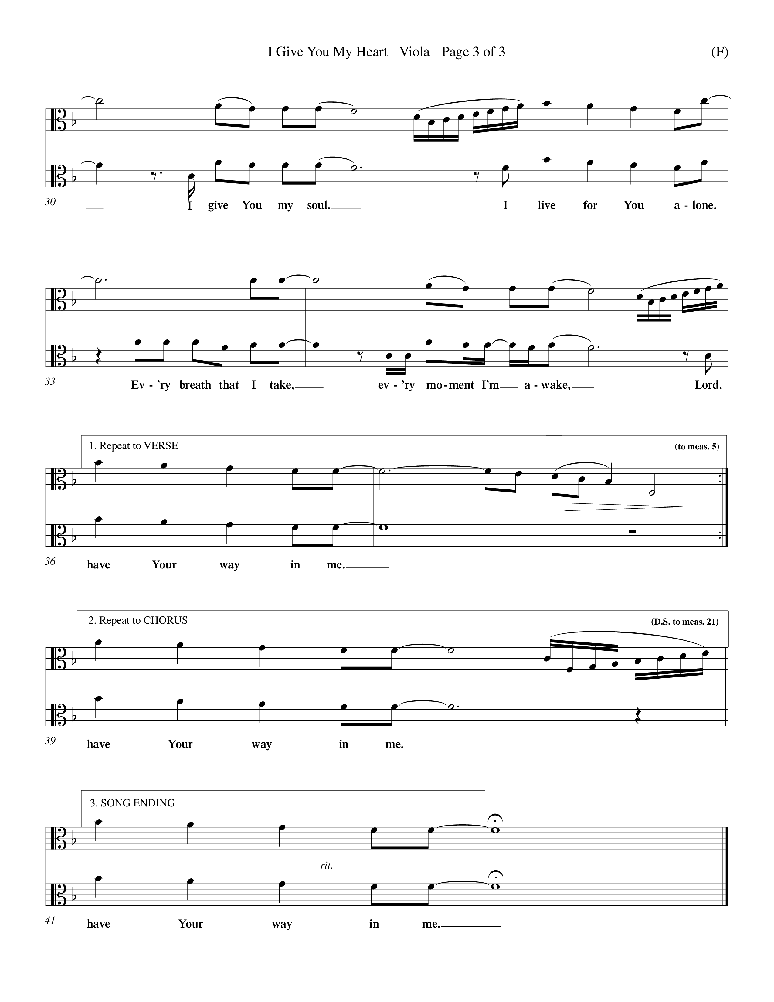 I Give You My Heart (Choral Anthem SATB) Viola (Word Music Choral / Orch. Michael Lawrence)