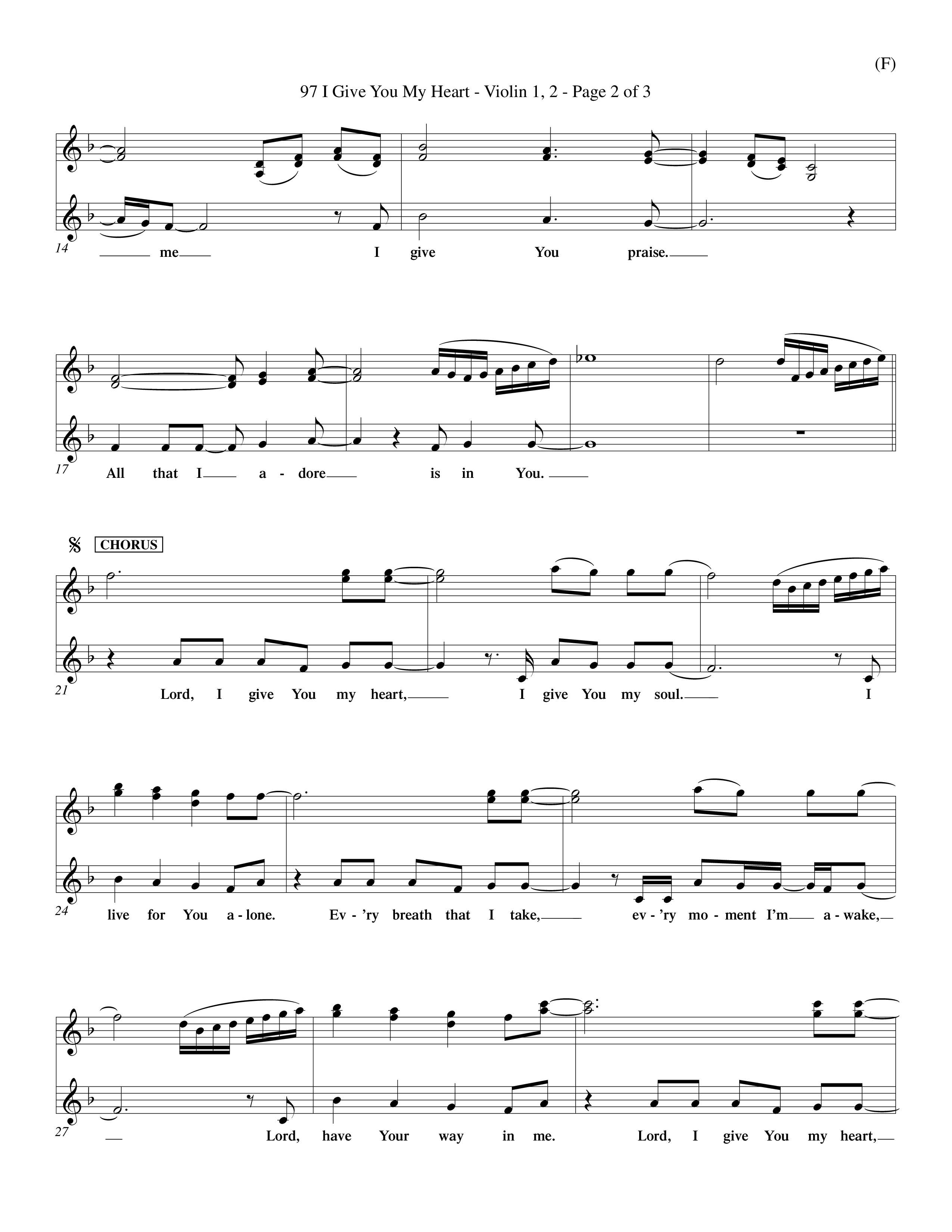 I Give You My Heart (Choral Anthem SATB) Violin 1/2 (Word Music Choral / Orch. Michael Lawrence)