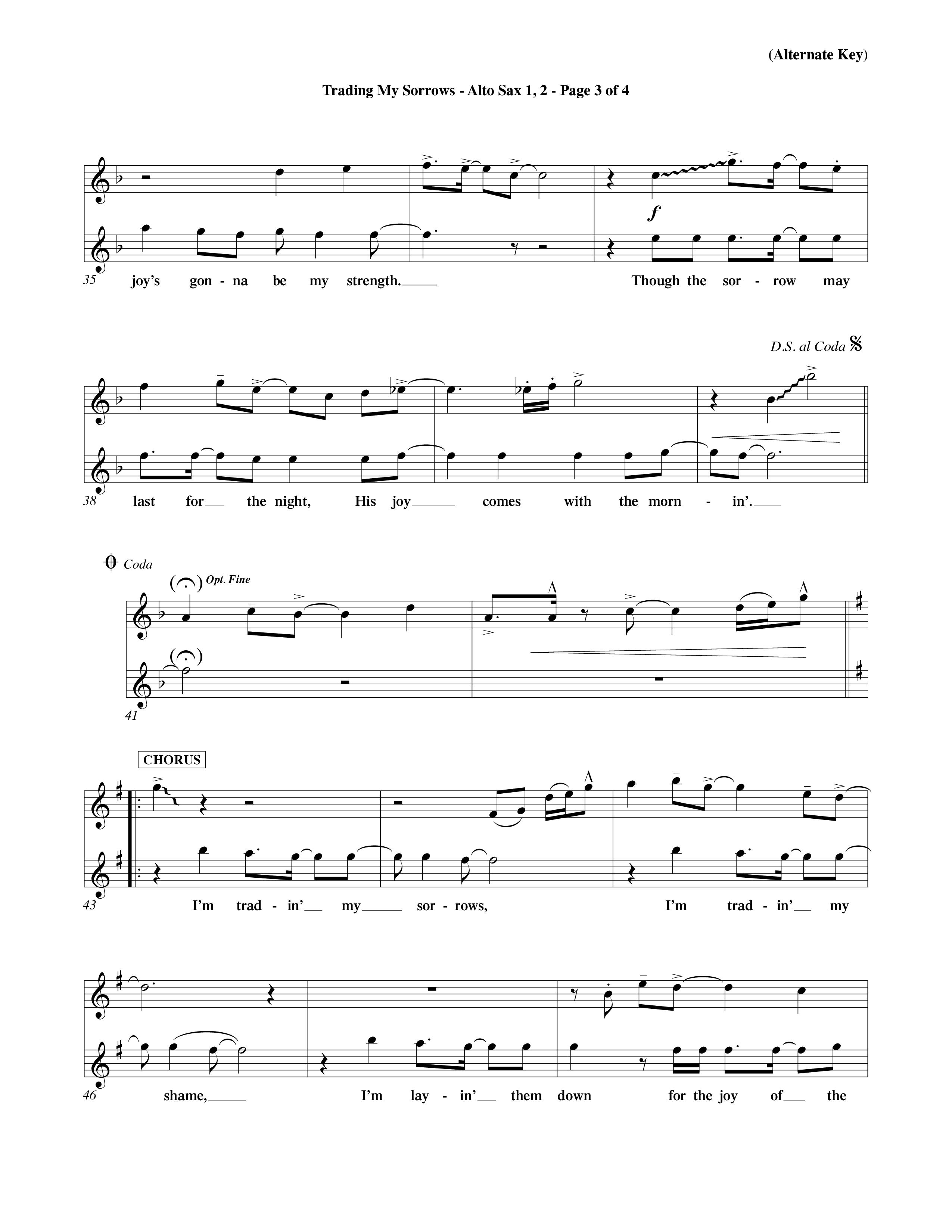 Trading My Sorrows (Choral Anthem SATB) Alto Sax 1/2 (Word Music Choral / Orch. Tim Cates / Orch. Keith Christopher)