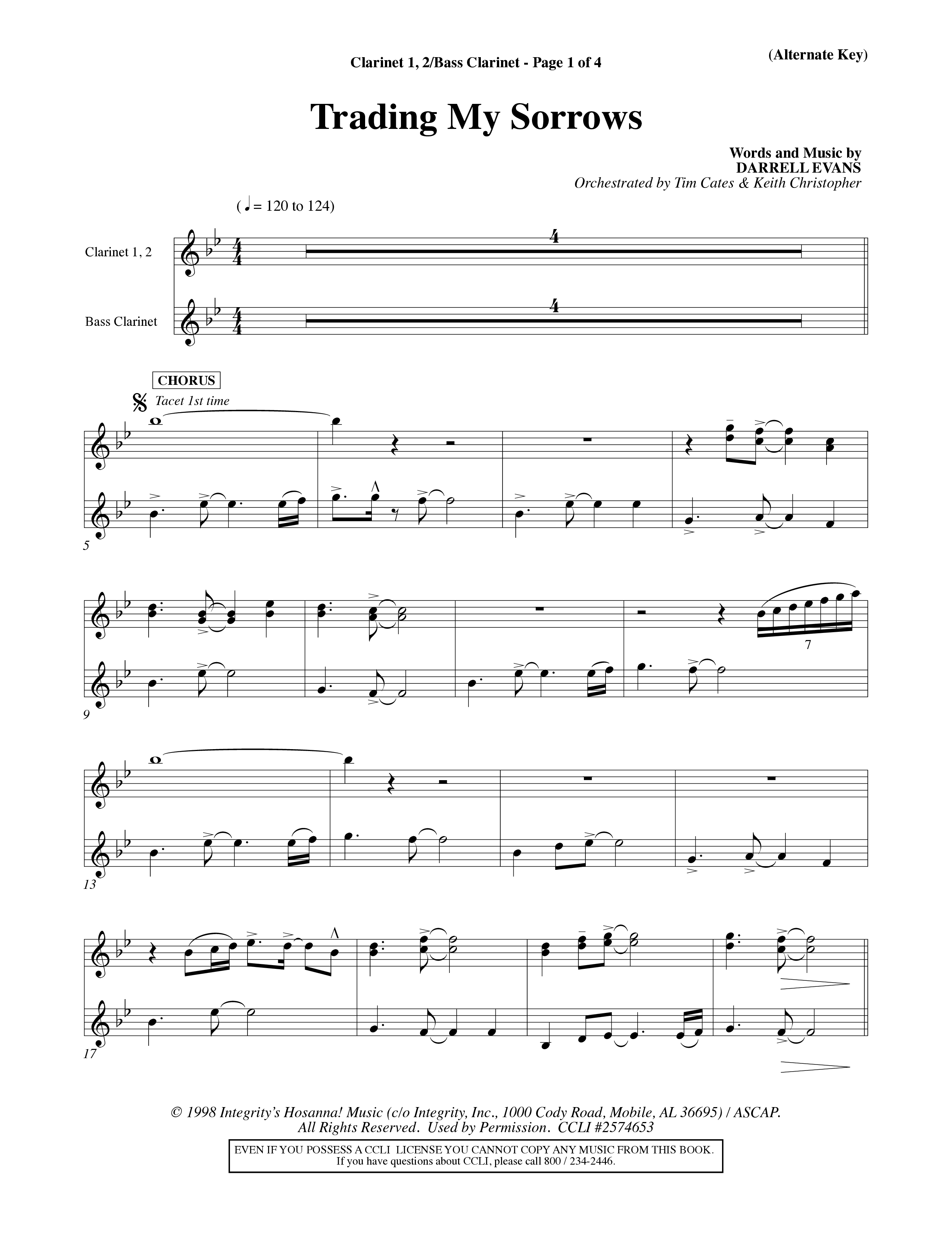 Trading My Sorrows (Choral Anthem SATB) Clarinet 1/2, Bass Clarinet (Word Music Choral / Orch. Tim Cates / Orch. Keith Christopher)
