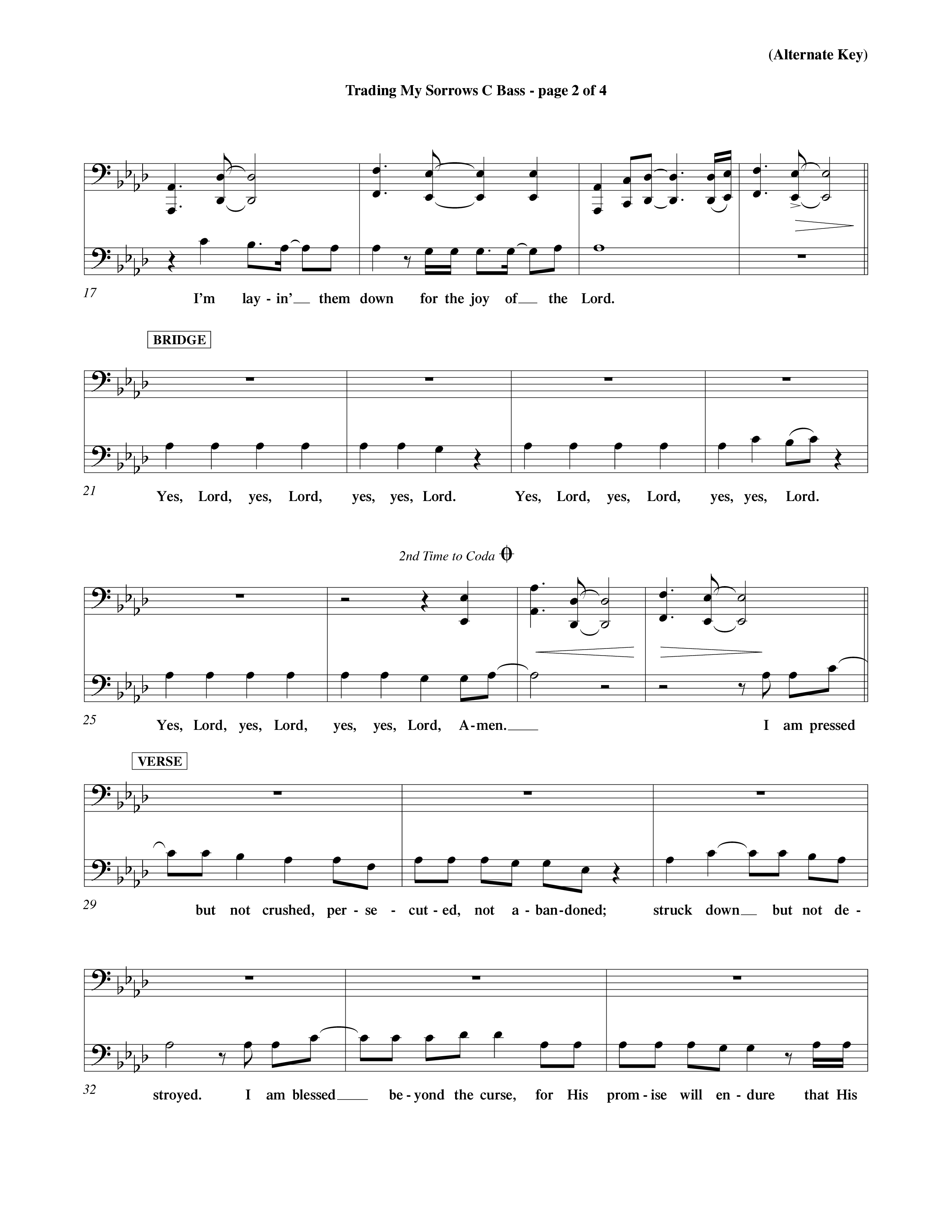 Trading My Sorrows (Choral Anthem SATB) Contrabass (Word Music Choral / Orch. Tim Cates / Orch. Keith Christopher)