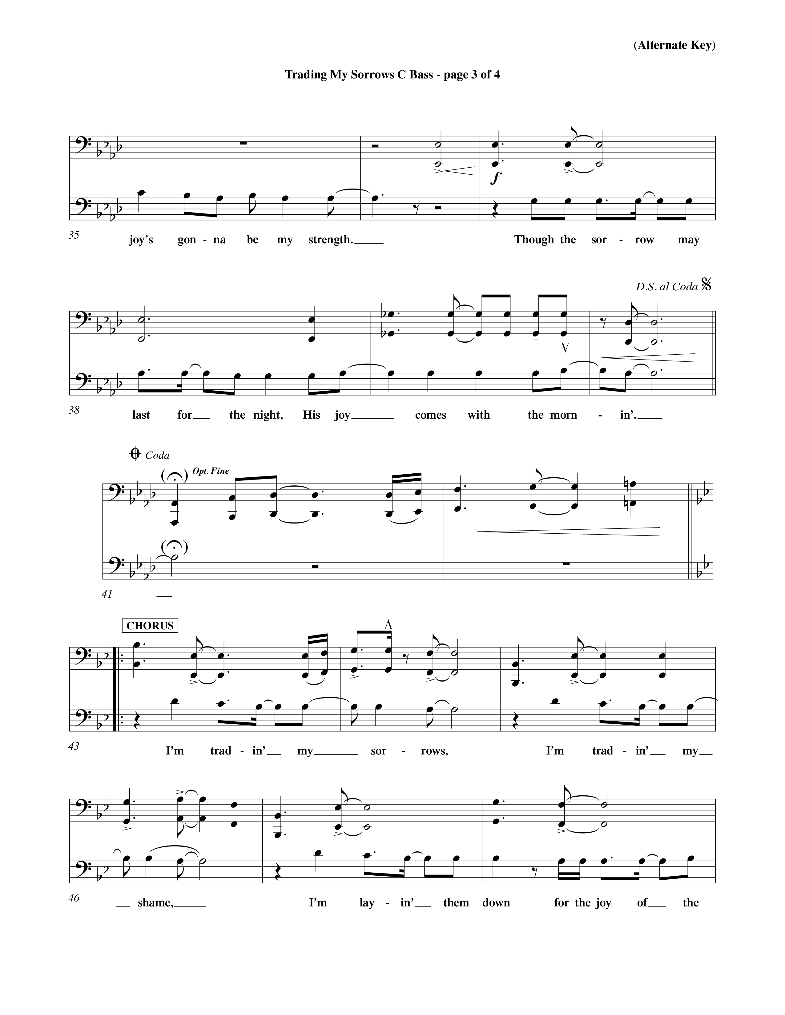 Trading My Sorrows (Choral Anthem SATB) Contrabass (Word Music Choral / Orch. Tim Cates / Orch. Keith Christopher)