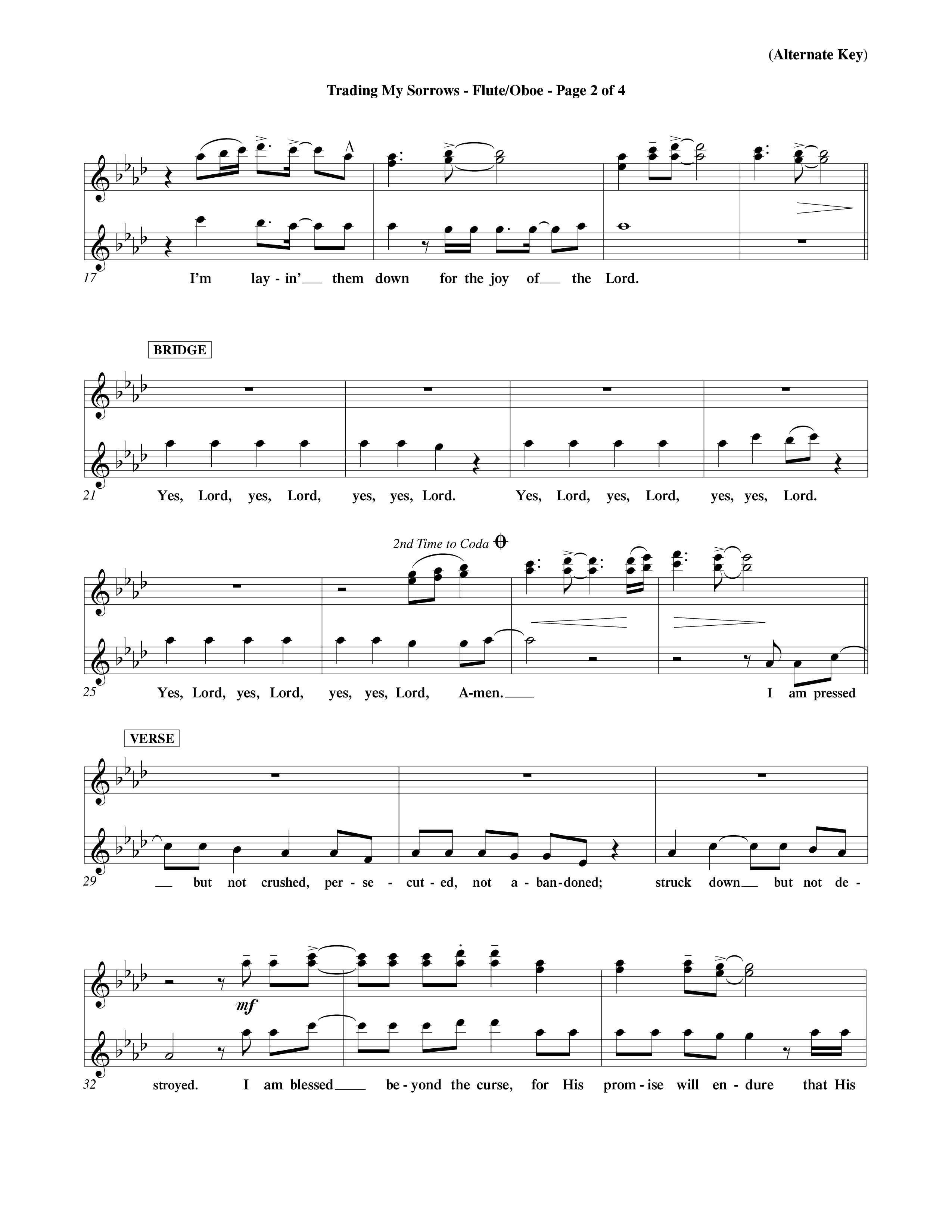Trading My Sorrows (Choral Anthem SATB) Flute/Oboe (Word Music Choral / Orch. Tim Cates / Orch. Keith Christopher)