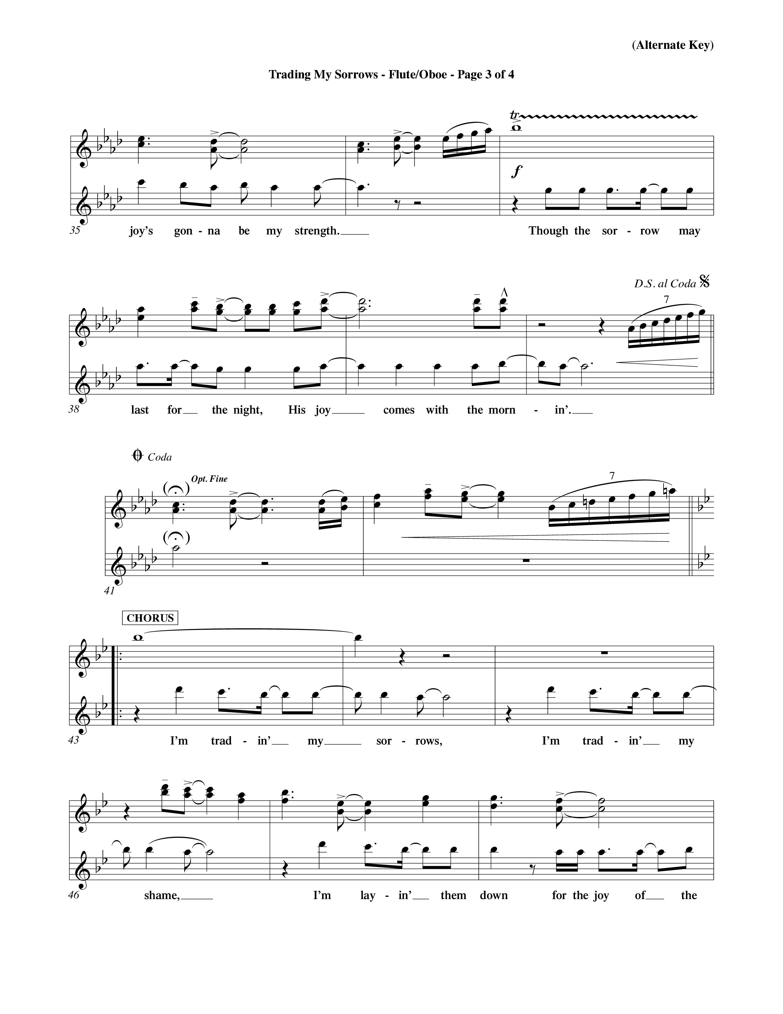 Trading My Sorrows (Choral Anthem SATB) Flute/Oboe (Word Music Choral / Orch. Tim Cates / Orch. Keith Christopher)