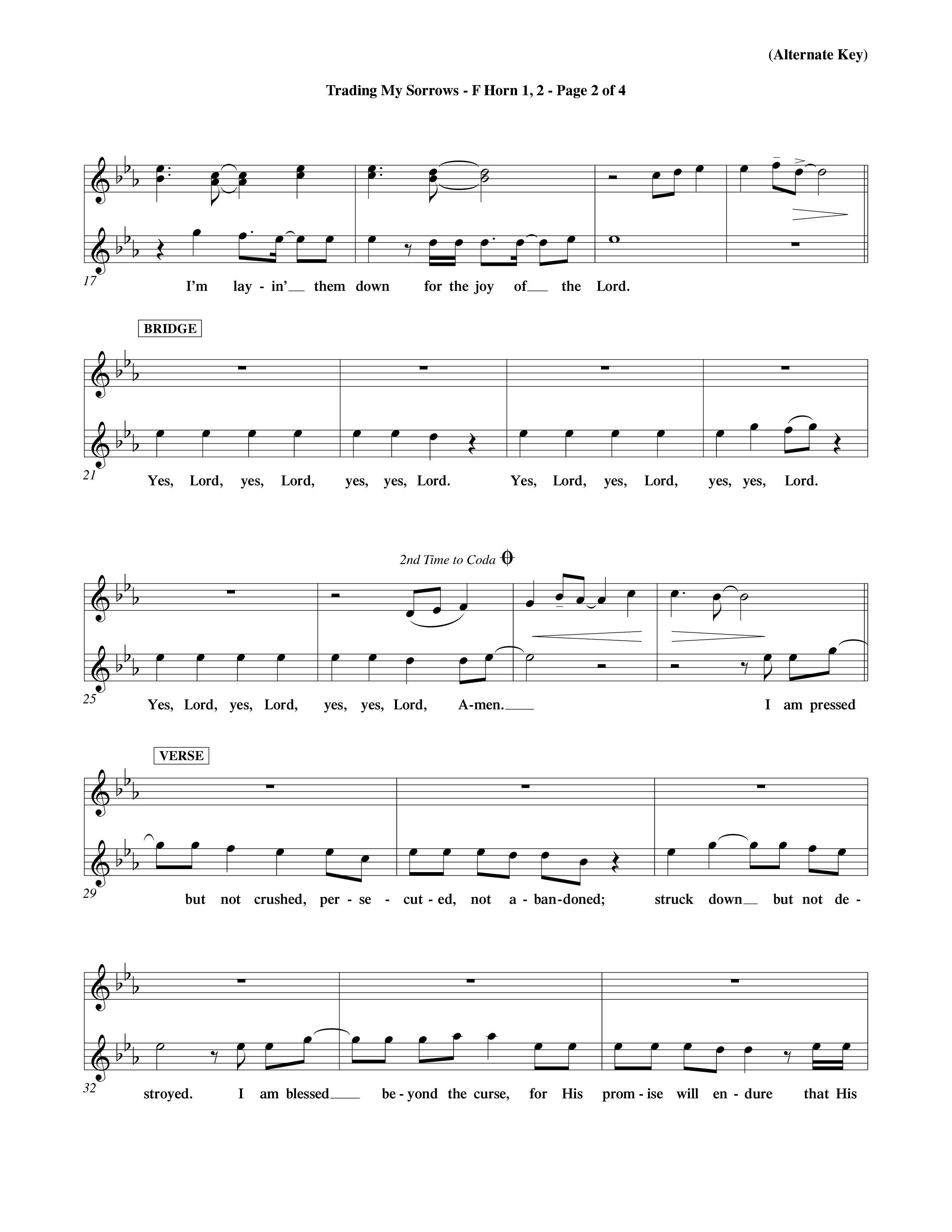 Trading My Sorrows (Choral Anthem SATB) French Horn (Word Music Choral / Orch. Tim Cates / Orch. Keith Christopher)