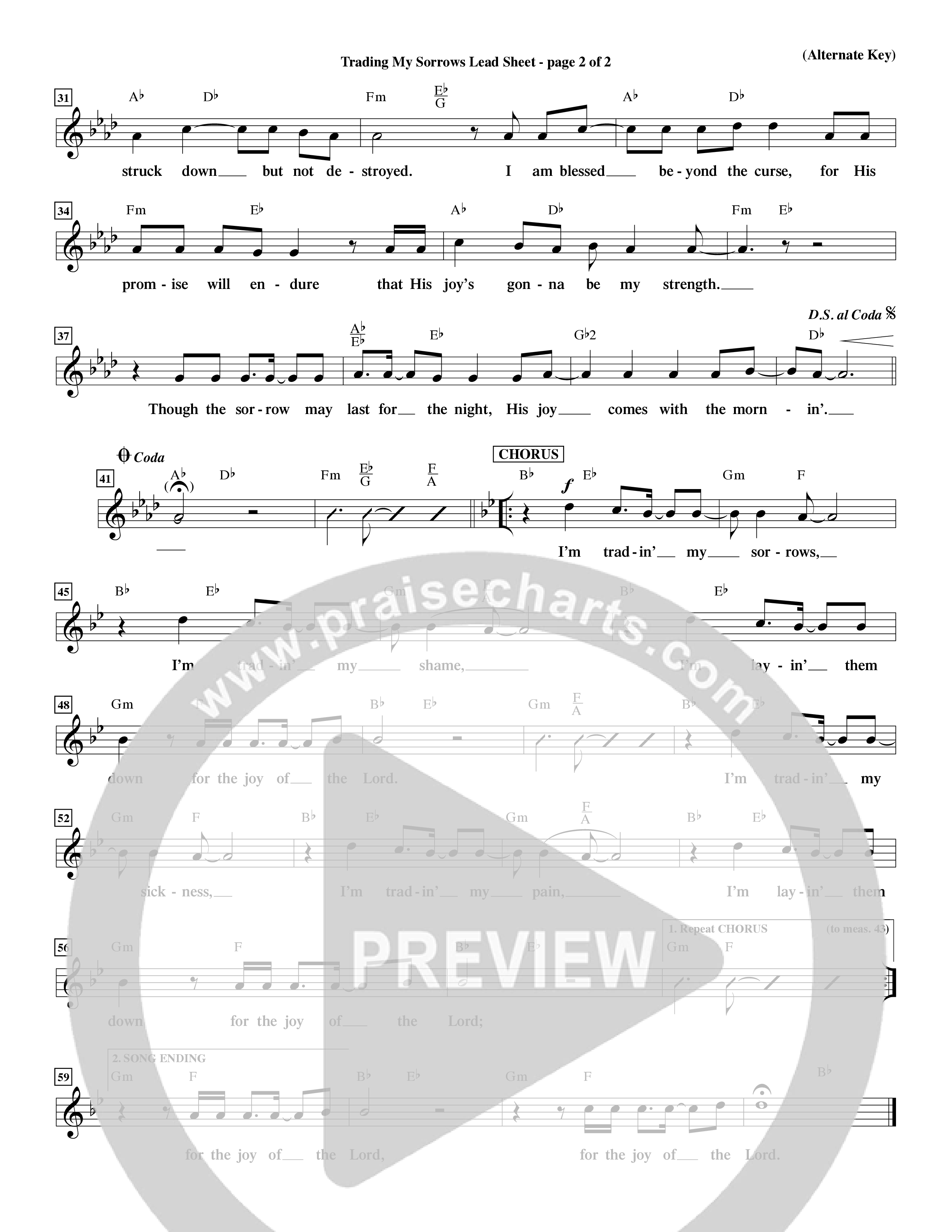 Trading My Sorrows (Choral Anthem SATB) Lead Sheet (Word Music Choral / Orch. Tim Cates / Orch. Keith Christopher)