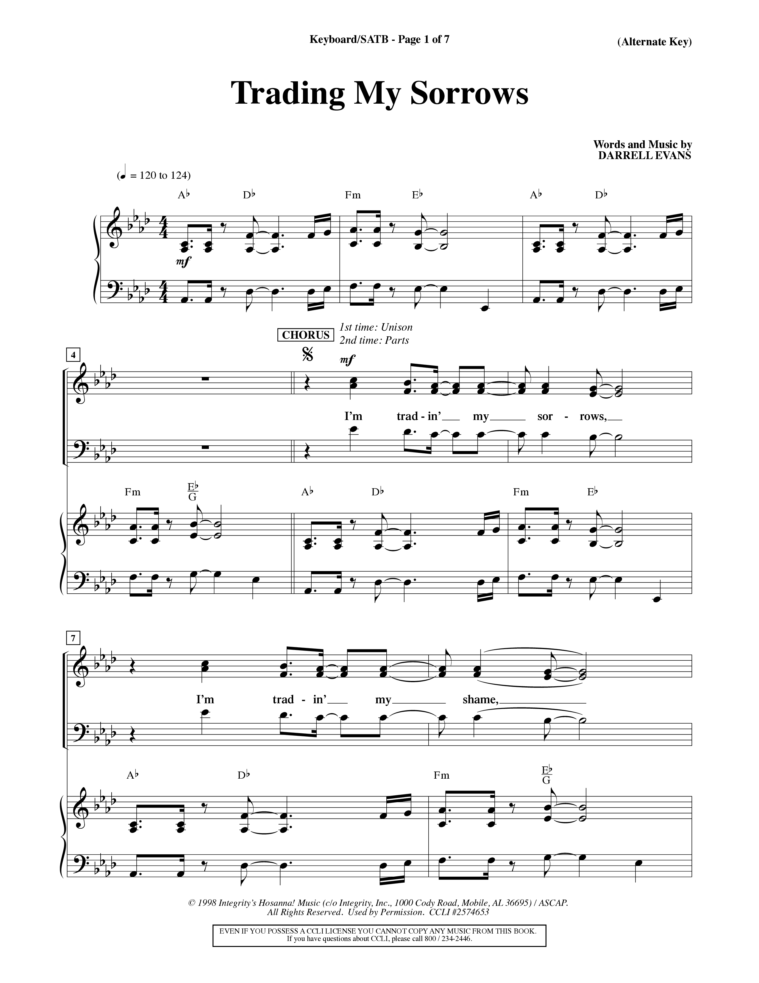 Trading My Sorrows (Choral Anthem SATB) Keyboard/Vocal (SATB) (Word Music Choral / Orch. Tim Cates / Orch. Keith Christopher)