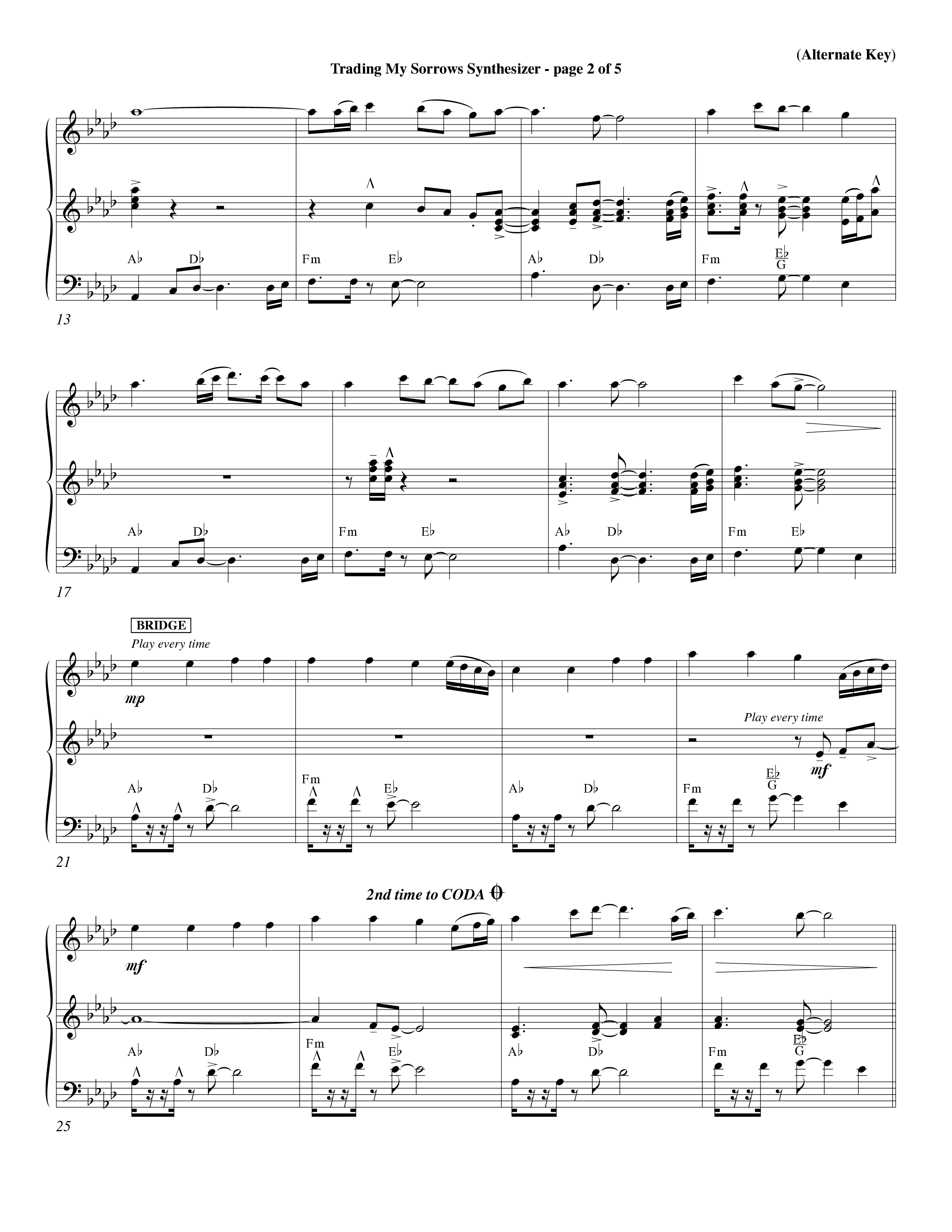 Trading My Sorrows (Choral Anthem SATB) Synth (Word Music Choral / Orch. Tim Cates / Orch. Keith Christopher)