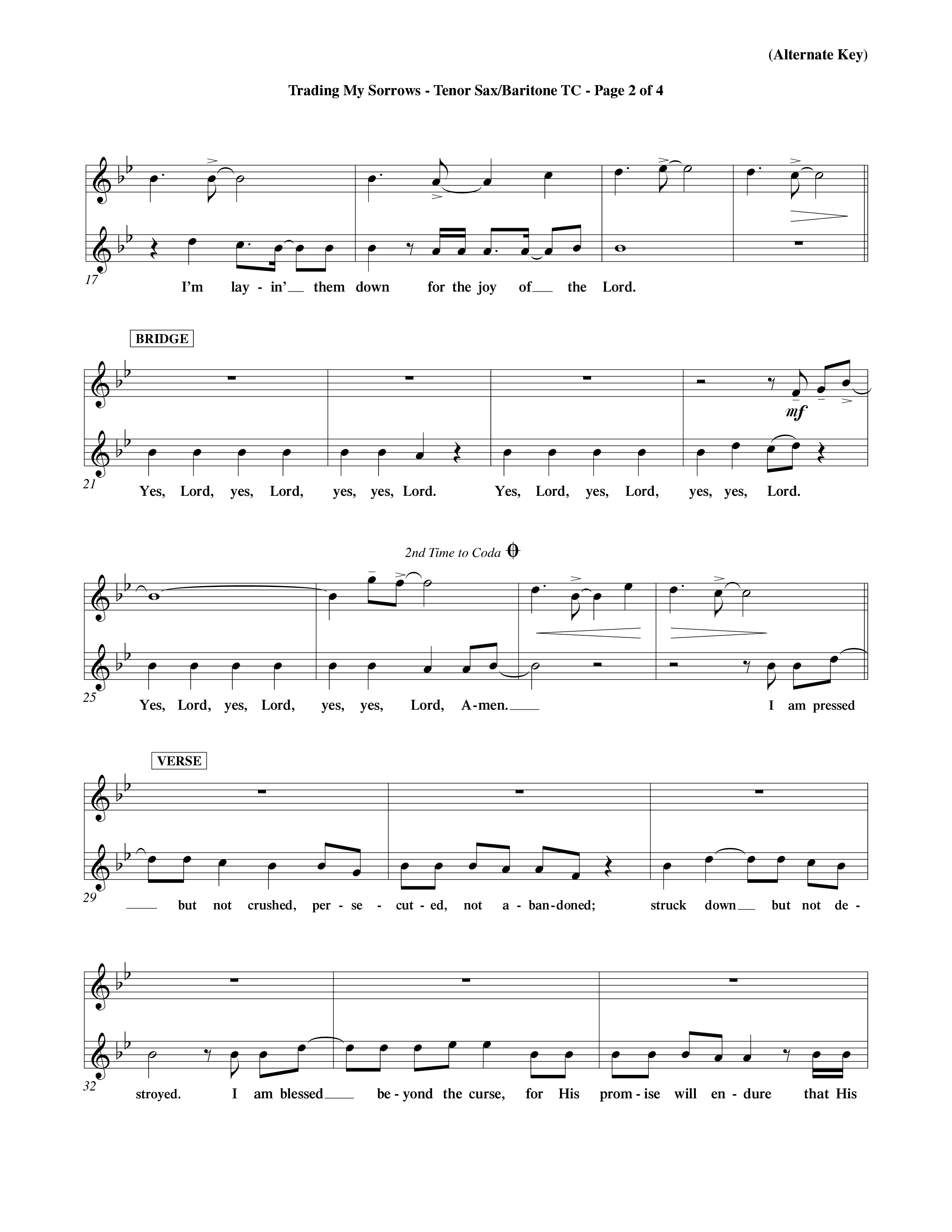 Trading My Sorrows (Choral Anthem SATB) Tenor Sax/Baritone T.C. (Word Music Choral / Orch. Tim Cates / Orch. Keith Christopher)