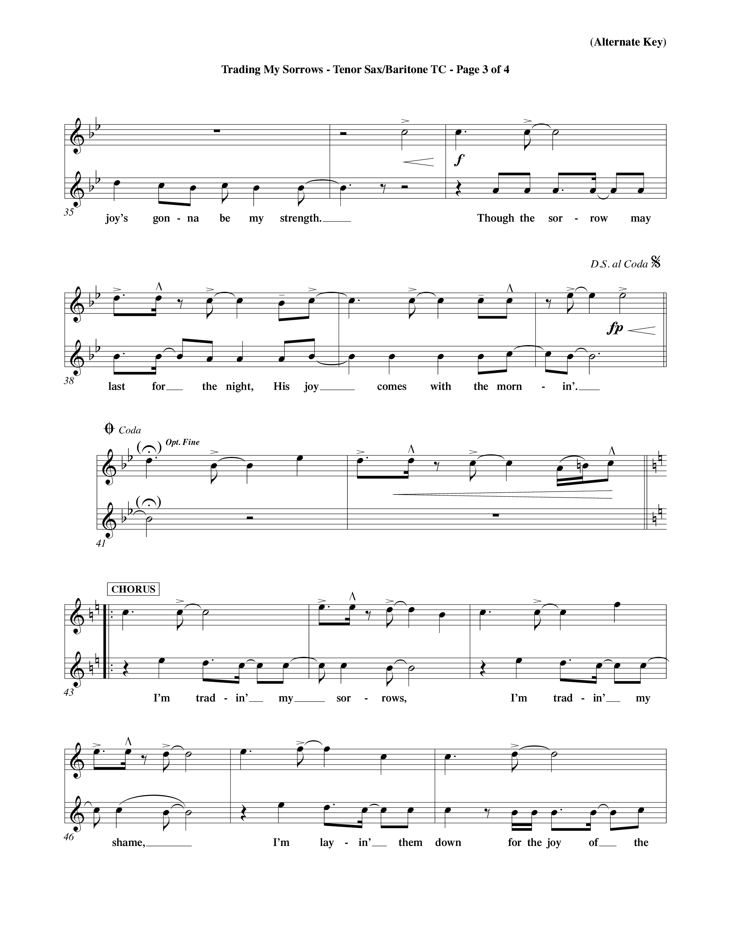 Trading My Sorrows (Choral Anthem SATB) Tenor Sax/Baritone T.C. (Word Music Choral / Orch. Tim Cates / Orch. Keith Christopher)