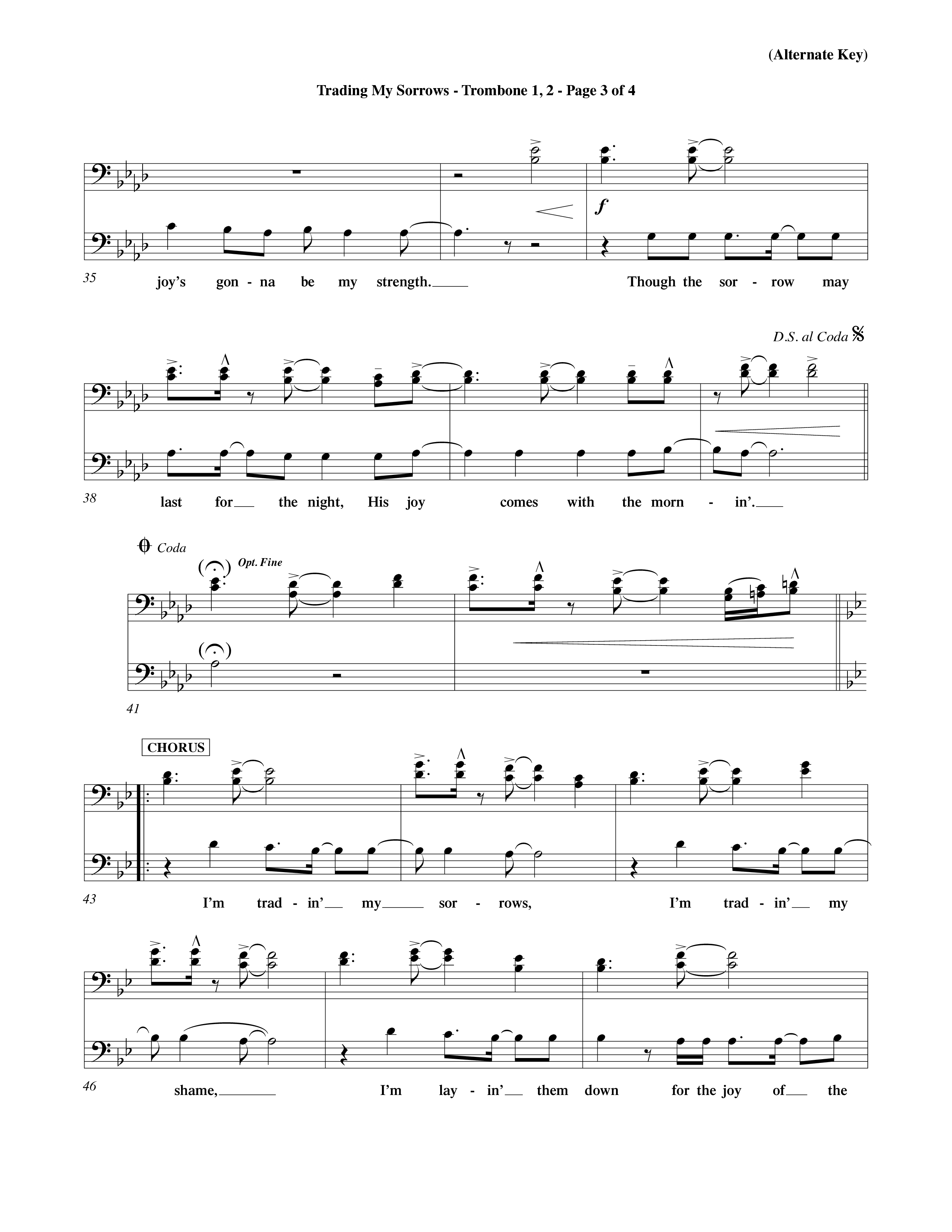 Trading My Sorrows (Choral Anthem SATB) Trombone 1/2 (Word Music Choral / Orch. Tim Cates / Orch. Keith Christopher)