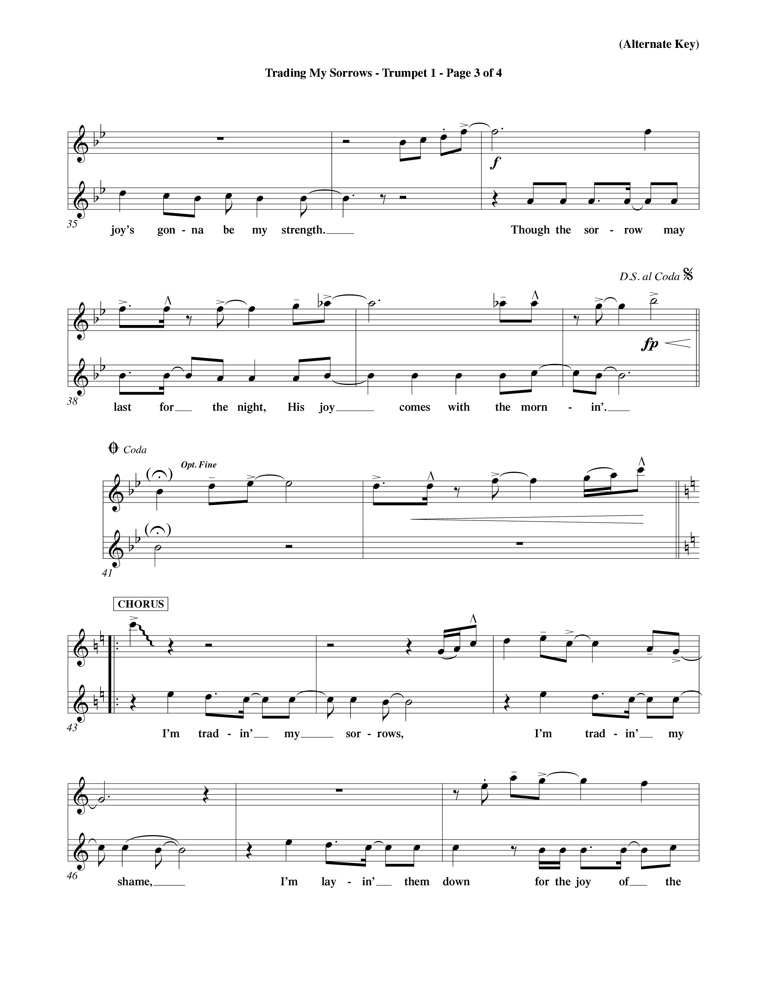 Trading My Sorrows (Choral Anthem SATB) Trumpet 1 (Word Music Choral / Orch. Tim Cates / Orch. Keith Christopher)