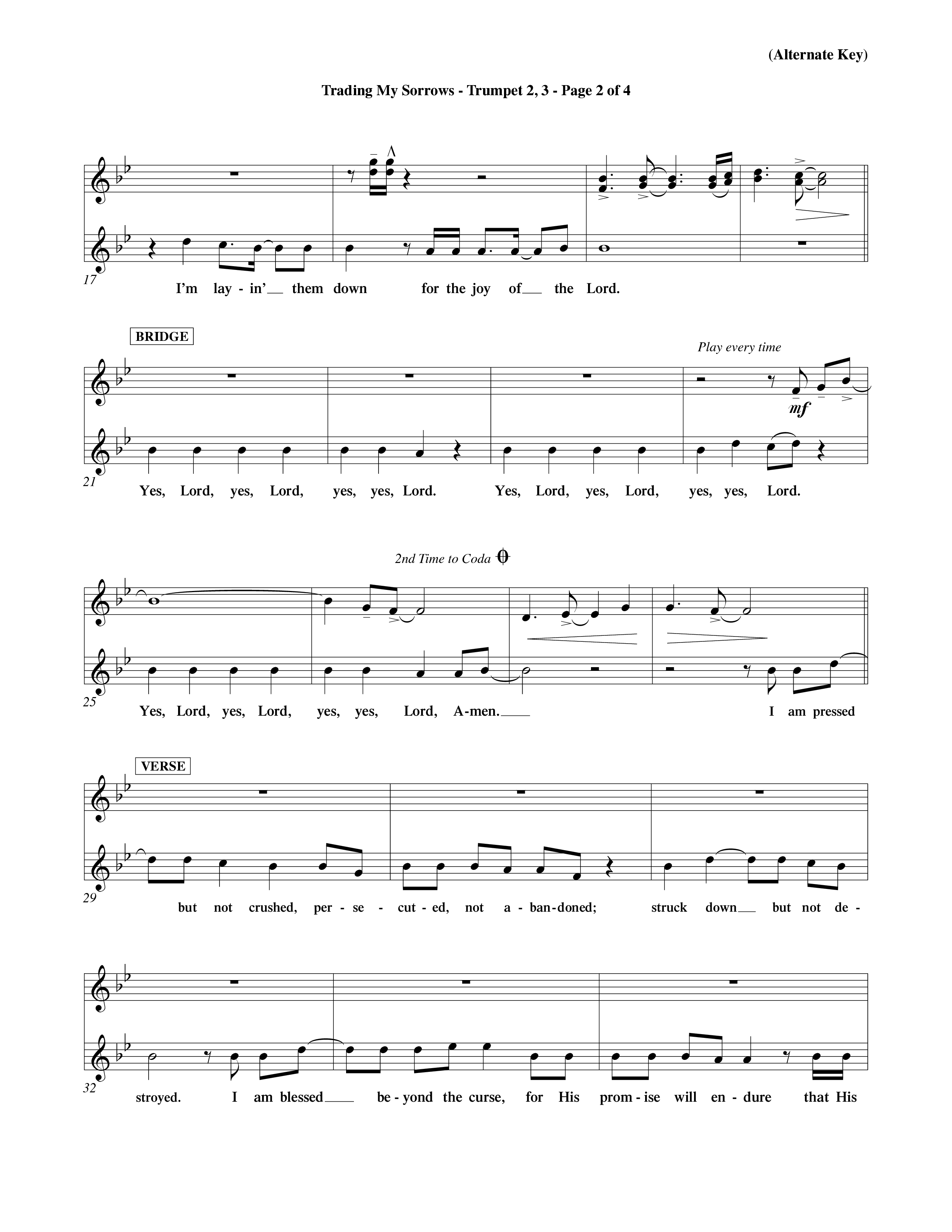 Trading My Sorrows (Choral Anthem SATB) Trumpet 2/3 (Word Music Choral / Orch. Tim Cates / Orch. Keith Christopher)