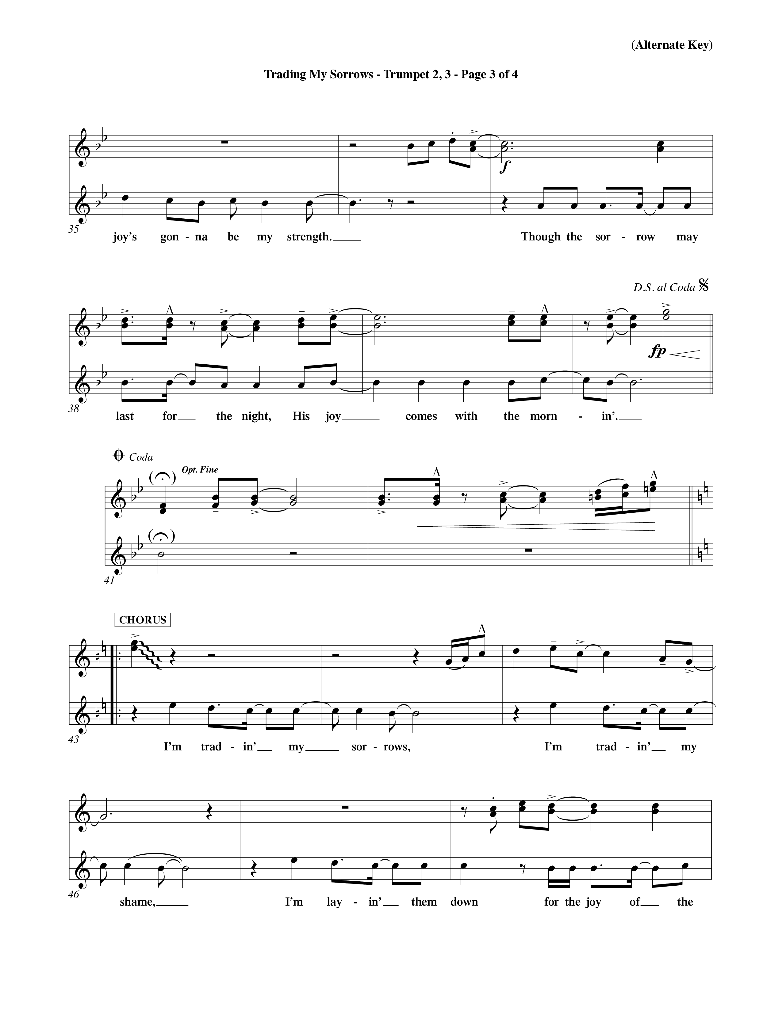 Trading My Sorrows (Choral Anthem SATB) Trumpet 2/3 (Word Music Choral / Orch. Tim Cates / Orch. Keith Christopher)