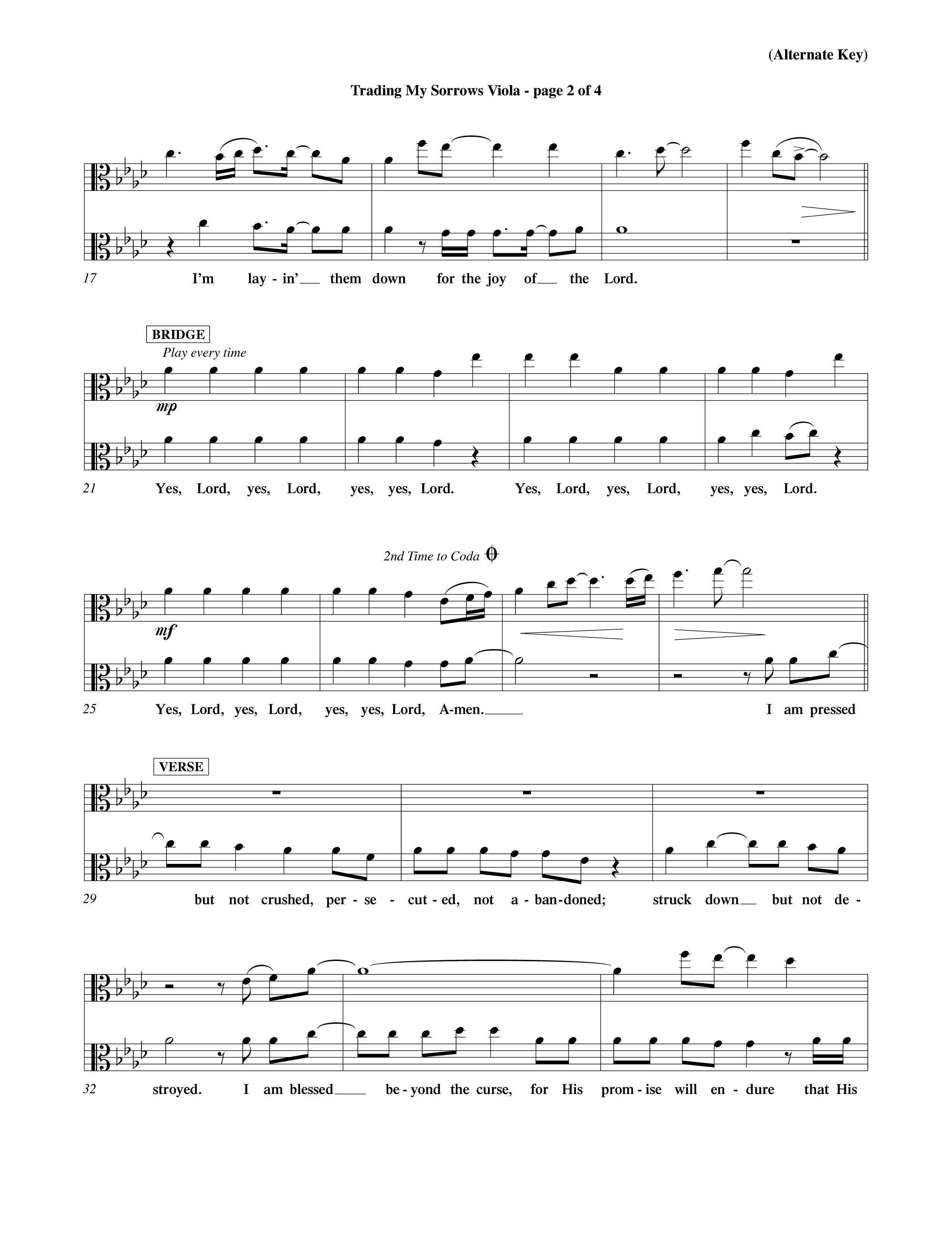 Trading My Sorrows (Choral Anthem SATB) Viola (Word Music Choral / Orch. Tim Cates / Orch. Keith Christopher)
